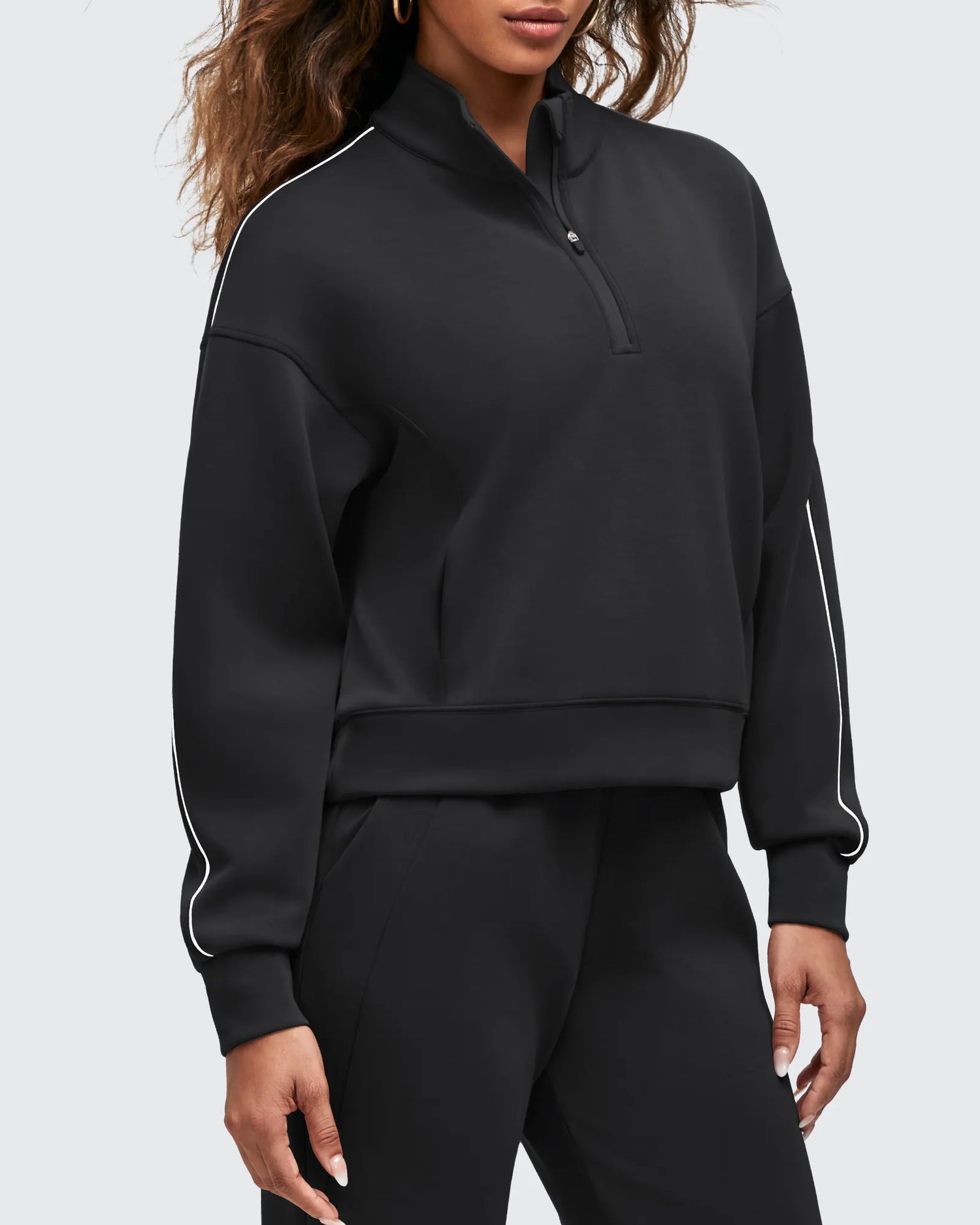 G4Free Activewear - Smoofit Half-Zip White Piping Mock Neck Pullover Sweatshirts -GF25F557AF-XS-GF25F557AA-S-GF25F557AB-M-GF25F557AC-L-GF25F557AD-XL