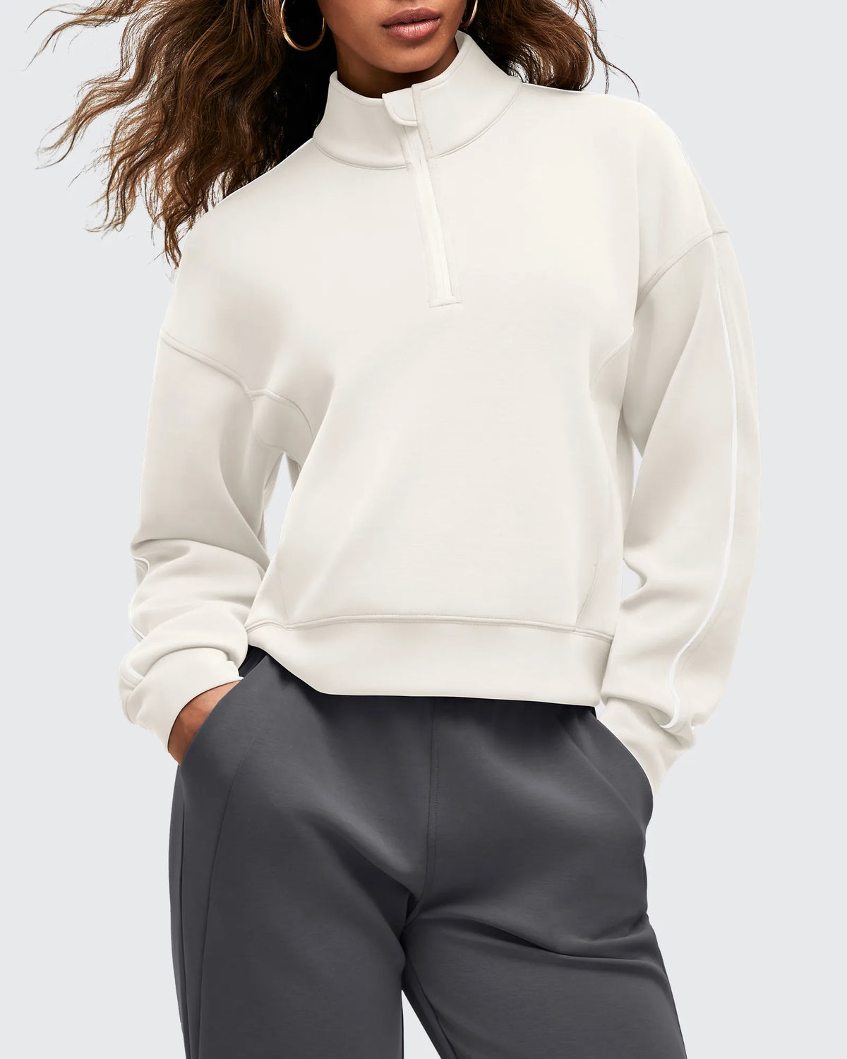 G4Free Activewear - Smoofit Half-Zip White Piping Mock Neck Pullover Sweatshirts -GF25F557AF-XS-GF25F557AA-S-GF25F557AB-M-GF25F557AC-L-GF25F557AD-XL