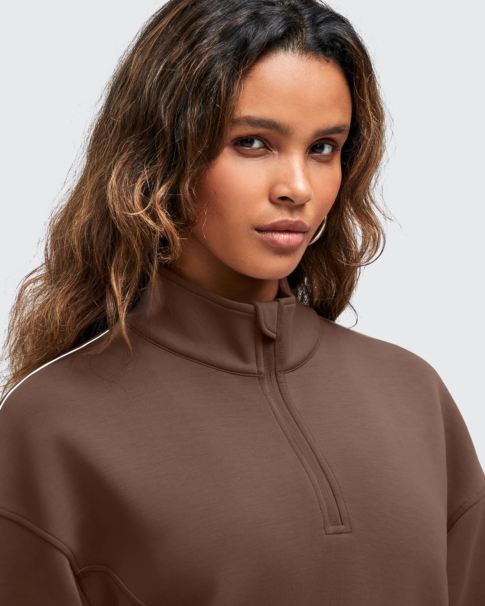 G4Free Activewear - Smoofit Half-Zip White Piping Mock Neck Pullover Sweatshirts -GF25F557AF-XS-GF25F557AA-S-GF25F557AB-M-GF25F557AC-L-GF25F557AD-XL