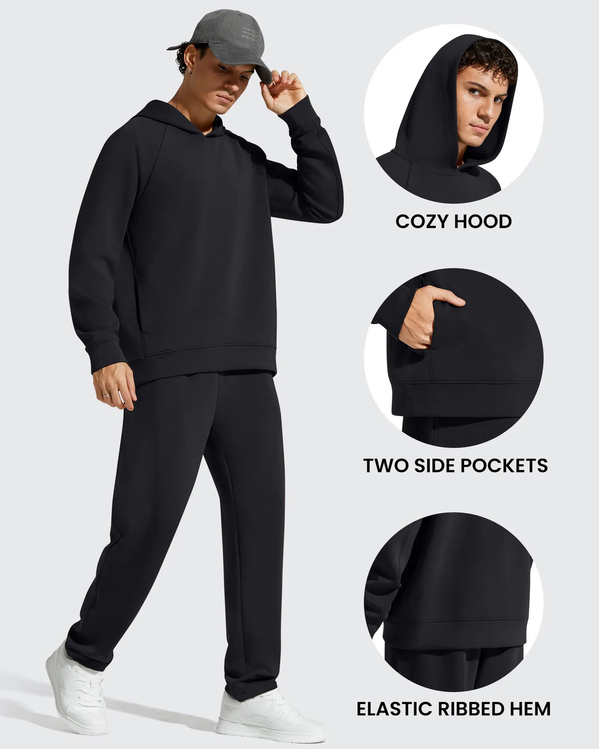 G4Free Activewear - Smoofit Men's Fleece-Lined Pockets Hoodies Pullover Sweatshirts -GF25FM729BA-S-GF25FM729BB-M-GF25FM729BC-L-GF25FM729BD-XL-GF25FM729BE-XXL
