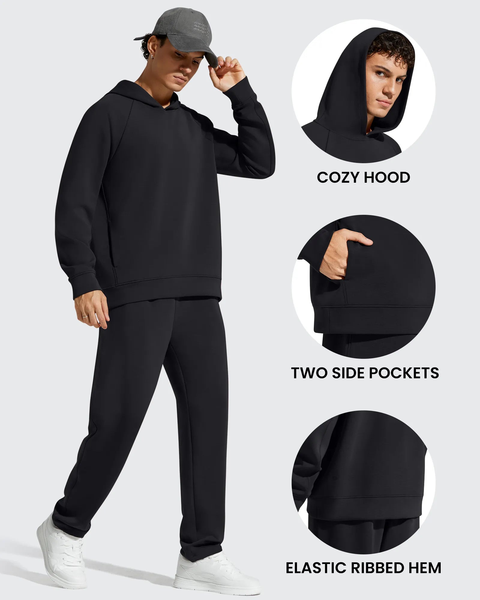 G4Free Activewear - Smoofit Men's Fleece-Lined Pockets Hoodies Pullover Sweatshirts -GF25FM729BA-S-GF25FM729BB-M-GF25FM729BC-L-GF25FM729BD-XL-GF25FM729BE-XXL