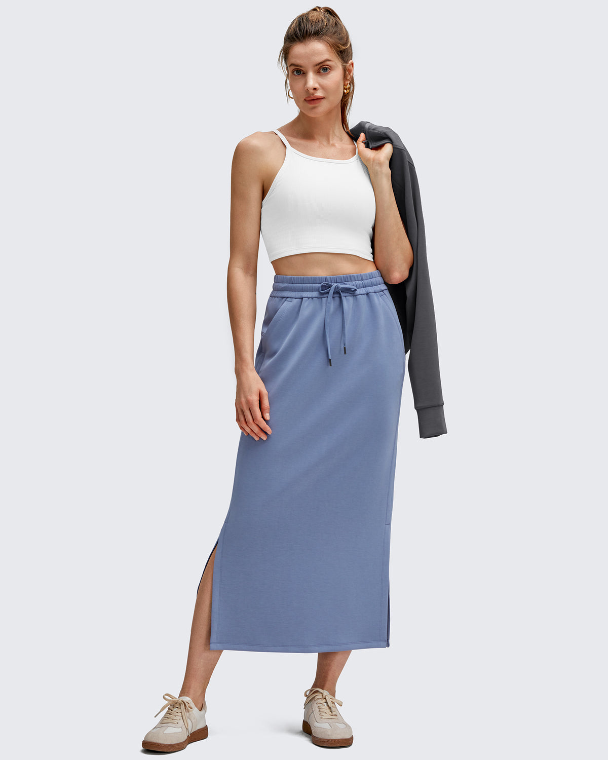 G4Free Activewear - Smoofit Side Slits Drawstring Long Skirts -GF25S465EA-S-GF25S465EB-M-GF25S465EC-L-GF25S465ED-XL-GF25S465EF-XS