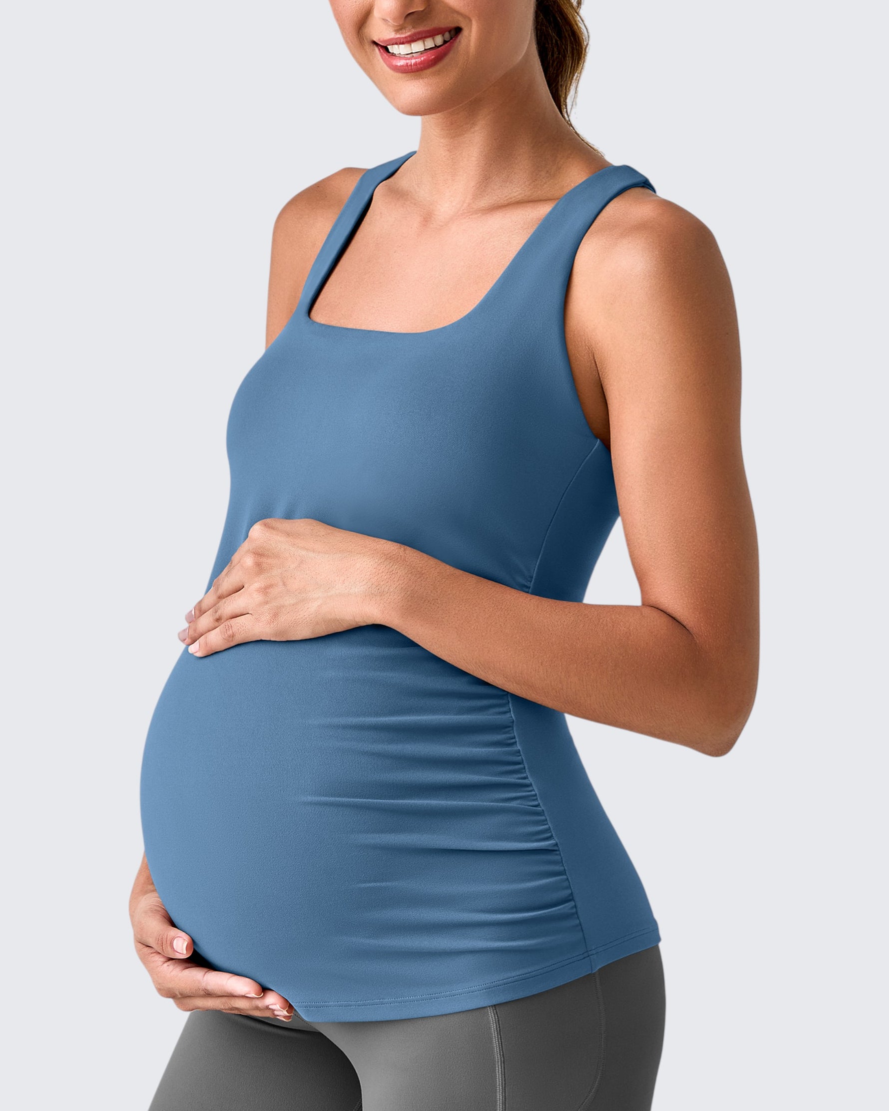 G4Free Activewear - Square Neck Ruched Pregnancy Workout Tanks -GF25LY415IA-S-GF25LY415IB-M-GF25LY415IC-L-GF25LY415ID-XL-GF25LY415IF-XS