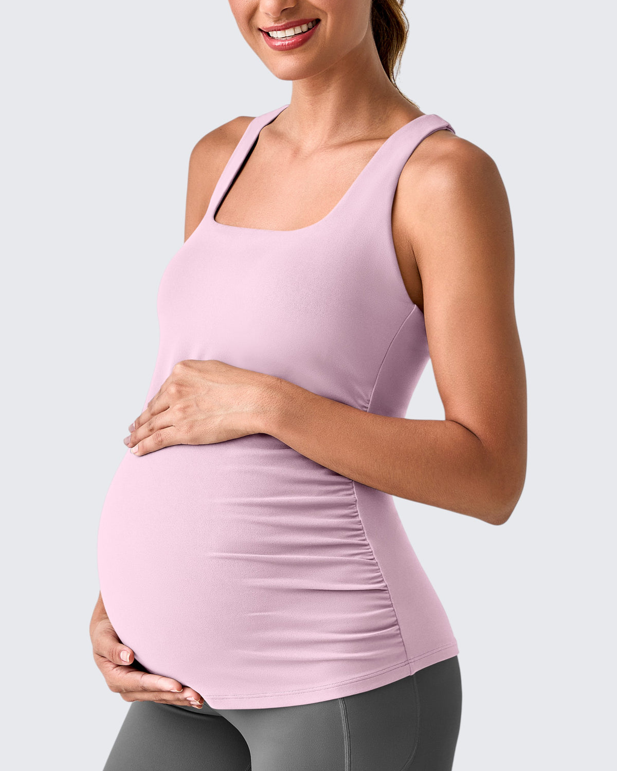 G4Free Activewear - Square Neck Ruched Pregnancy Workout Tanks -GF25LY415IA-S-GF25LY415IB-M-GF25LY415IC-L-GF25LY415ID-XL-GF25LY415IF-XS