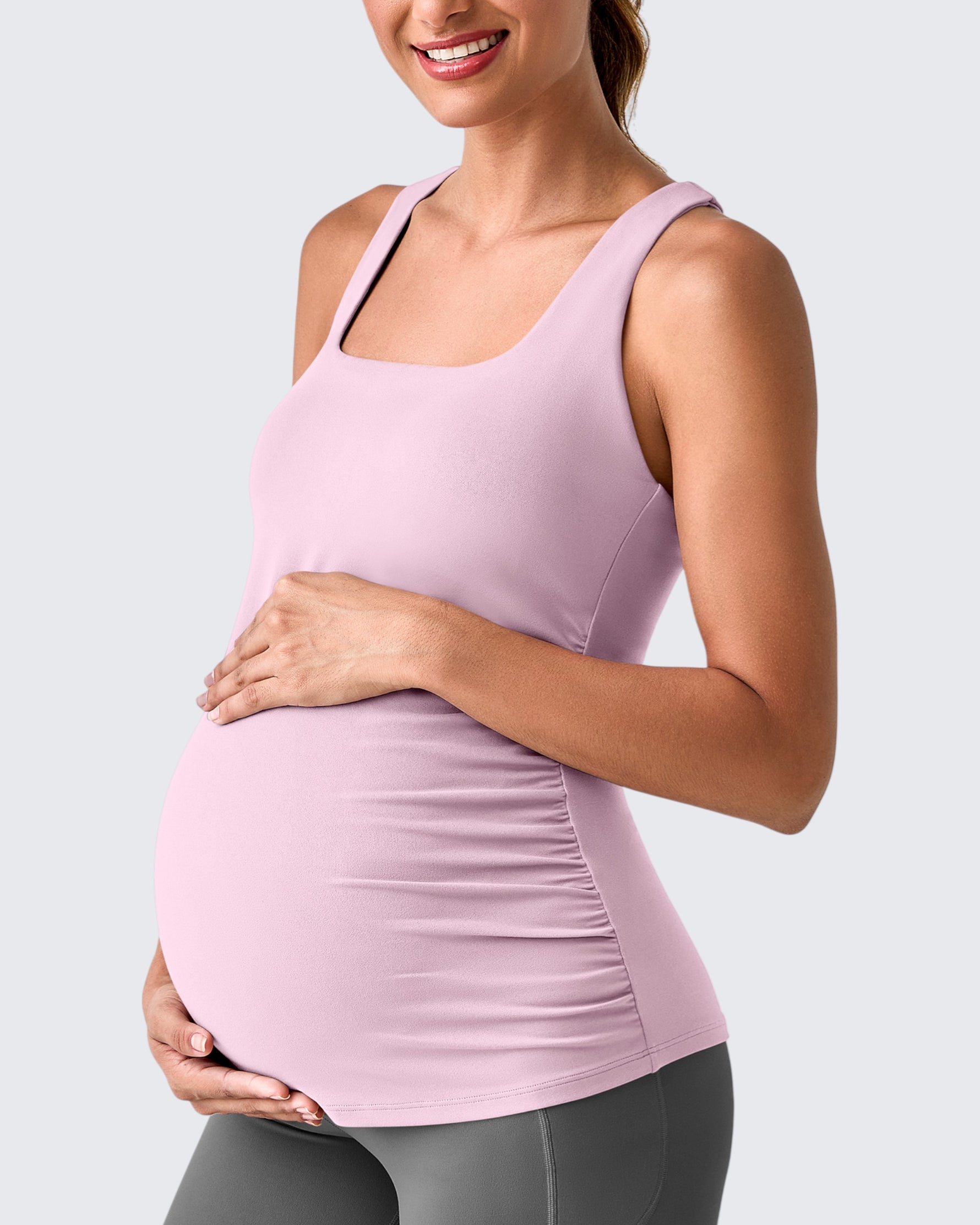 G4Free Activewear - Square Neck Ruched Pregnancy Workout Tanks -GF25LY415IA-S-GF25LY415IB-M-GF25LY415IC-L-GF25LY415ID-XL-GF25LY415IF-XS