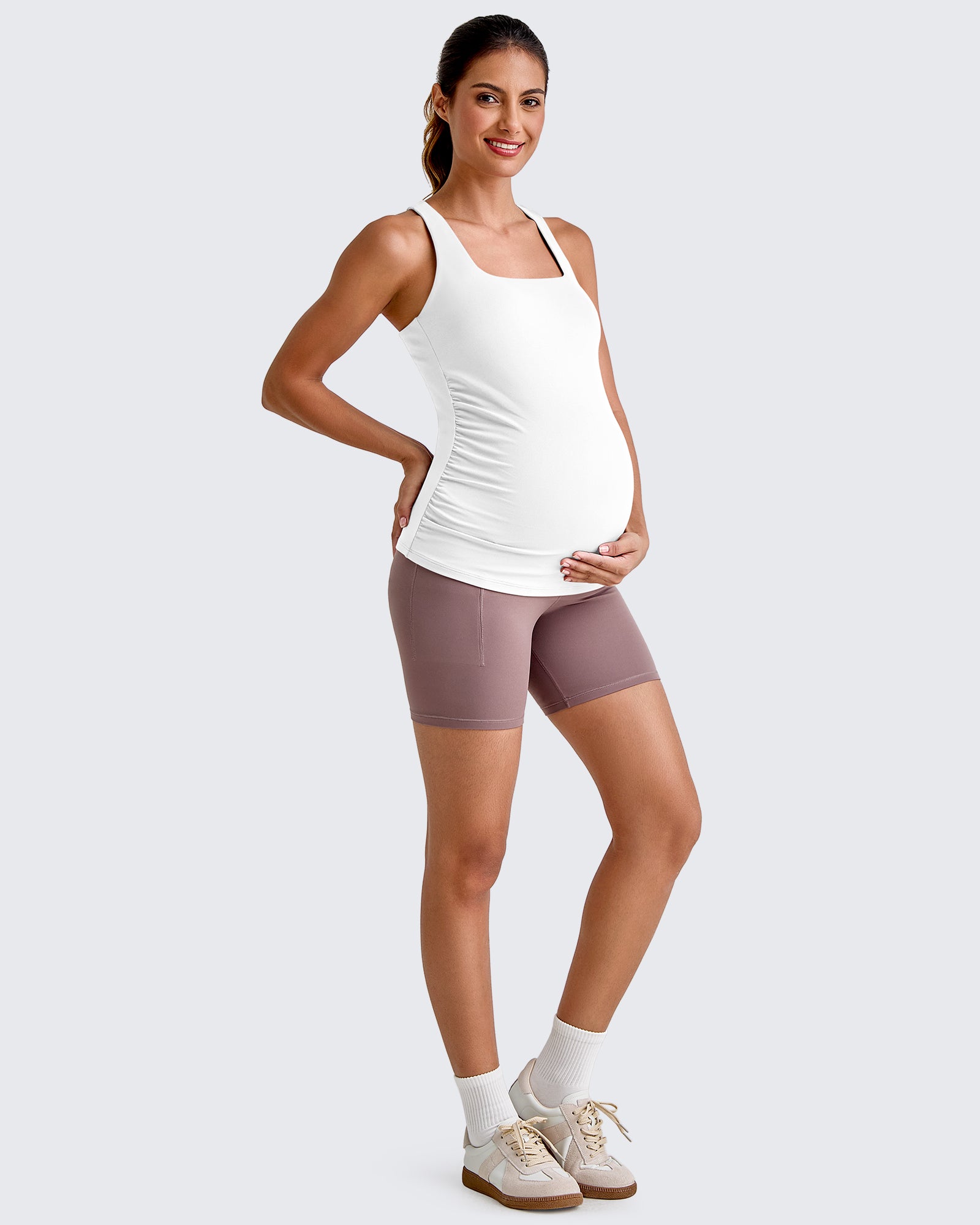 G4Free Activewear - Square Neck Ruched Pregnancy Workout Tanks -GF25LY415IA-S-GF25LY415IB-M-GF25LY415IC-L-GF25LY415ID-XL-GF25LY415IF-XS