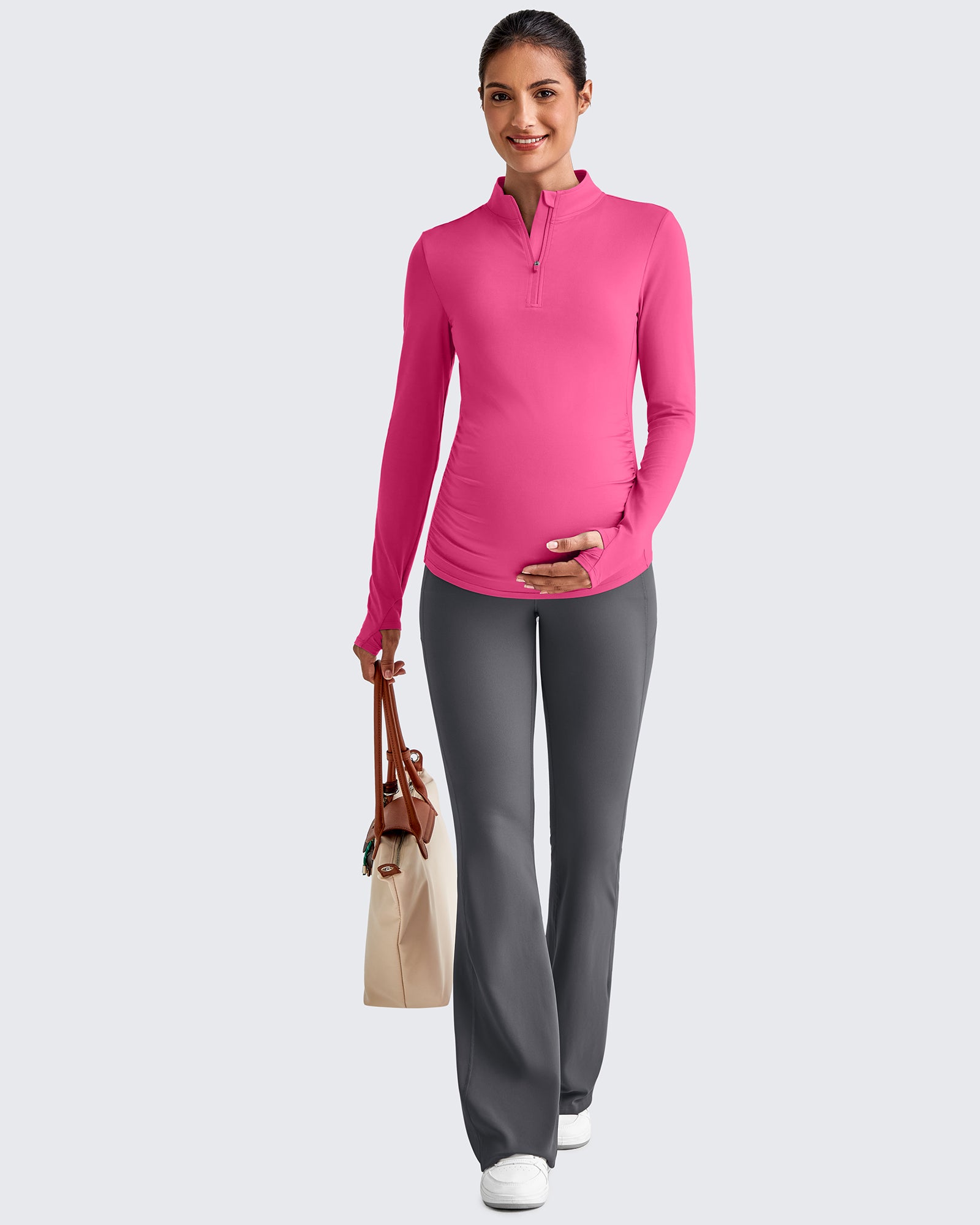 G4Free Activewear - UPF 50+ Half Zip Sun Maternity Shirts -GF25BY464BF-XS-GF25BY464BA-S-GF25BY464BB-M-GF25BY464BC-L-GF25BY464BD-XL