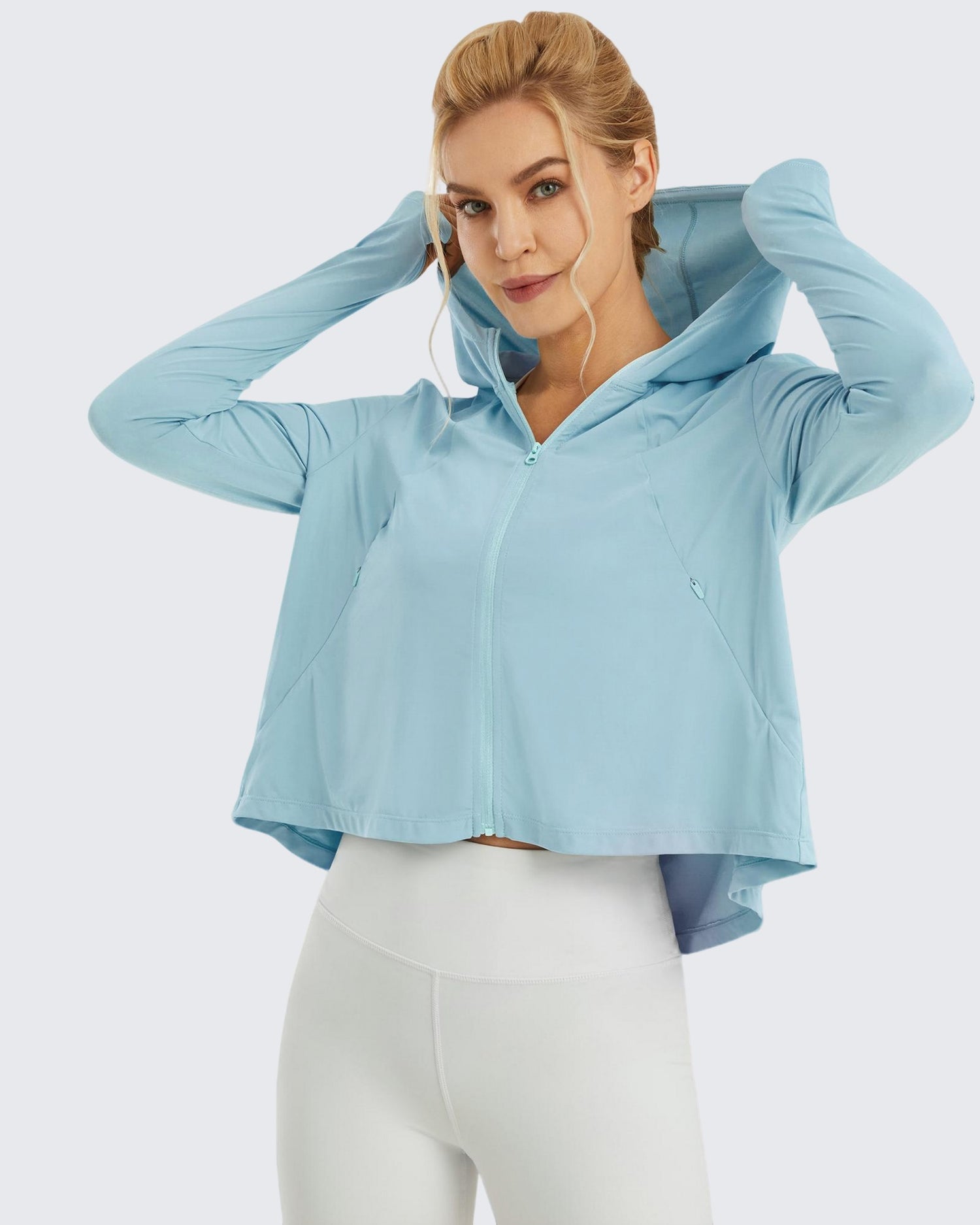 G4Free Activewear - UV Sun Crop Zip Hoodie Long Sleeve -GF21B010AA-S-GF21B010AB-M-GF21B010AC-L-GF21B010AD-XL-GF21B010BA-S