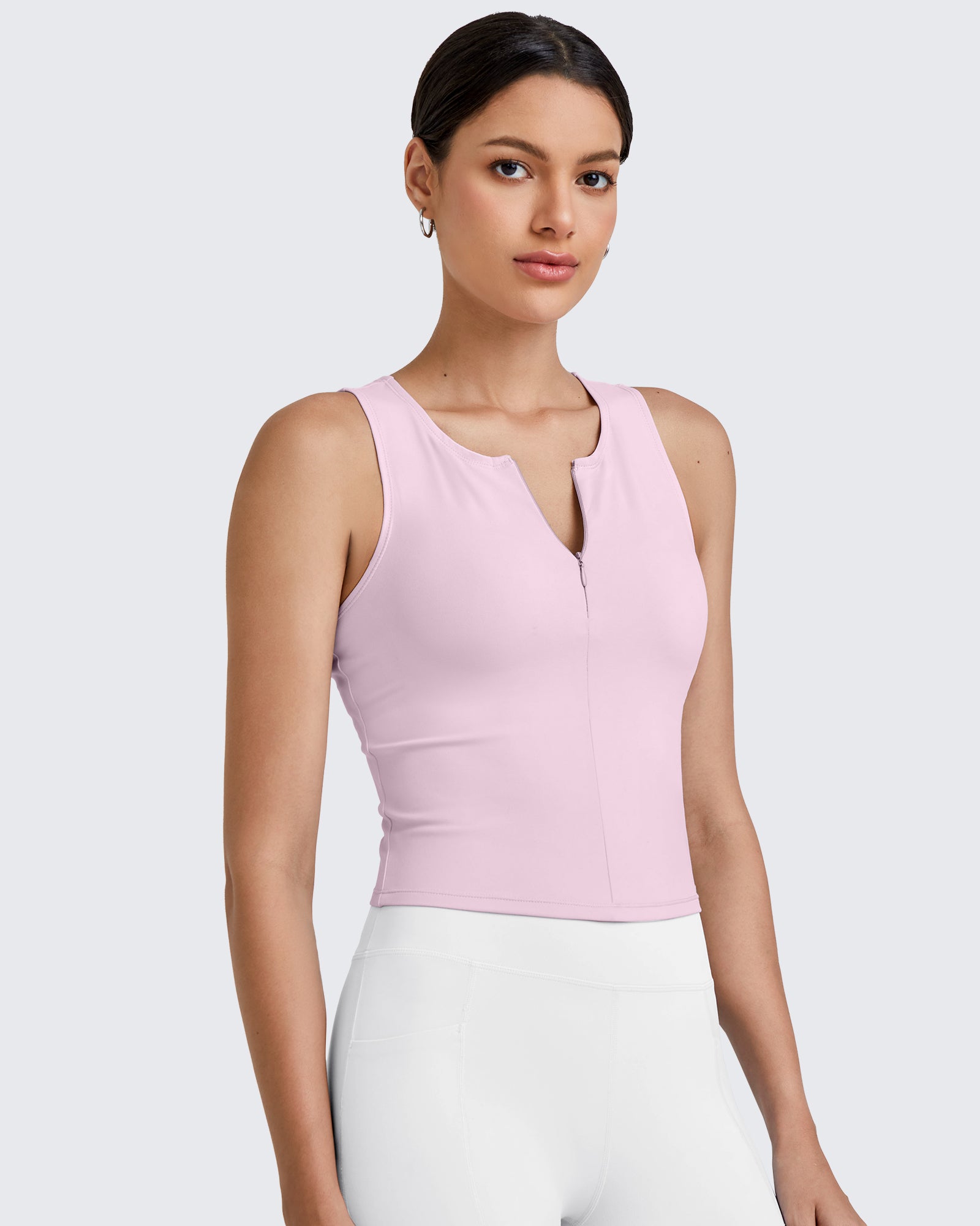 G4Free - BareFeel Half Zip Cropped Workout Tank Tops -GF25L394GA-S