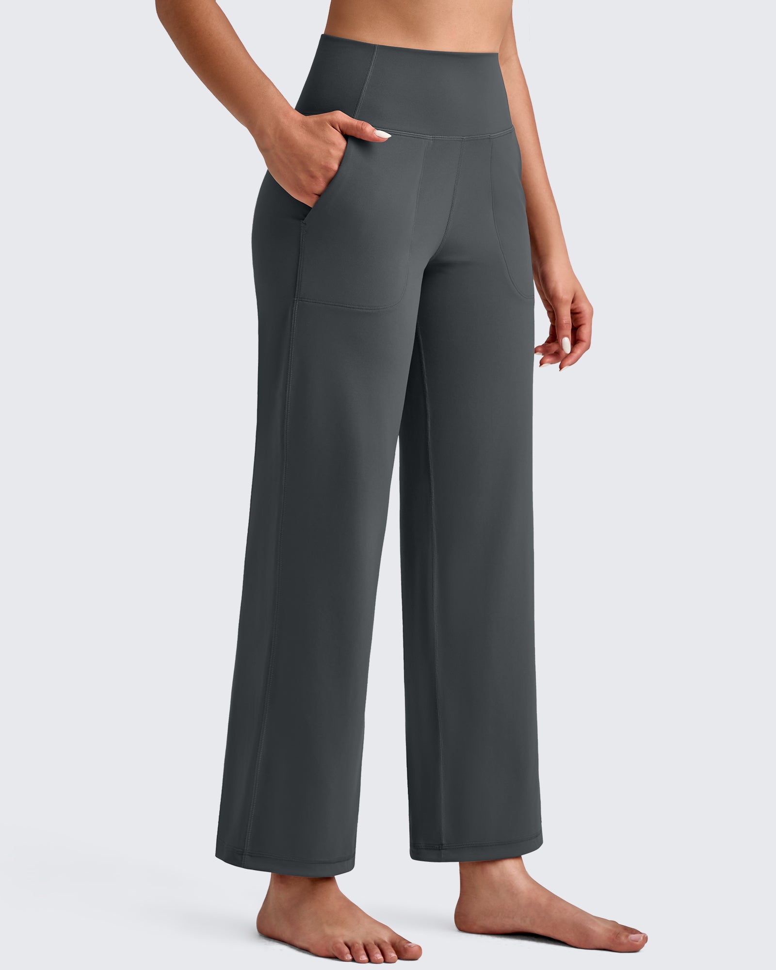 G4Free - BareFeel High Waist Wide Leg Ankle Length Pants -GF25J487DF-XS