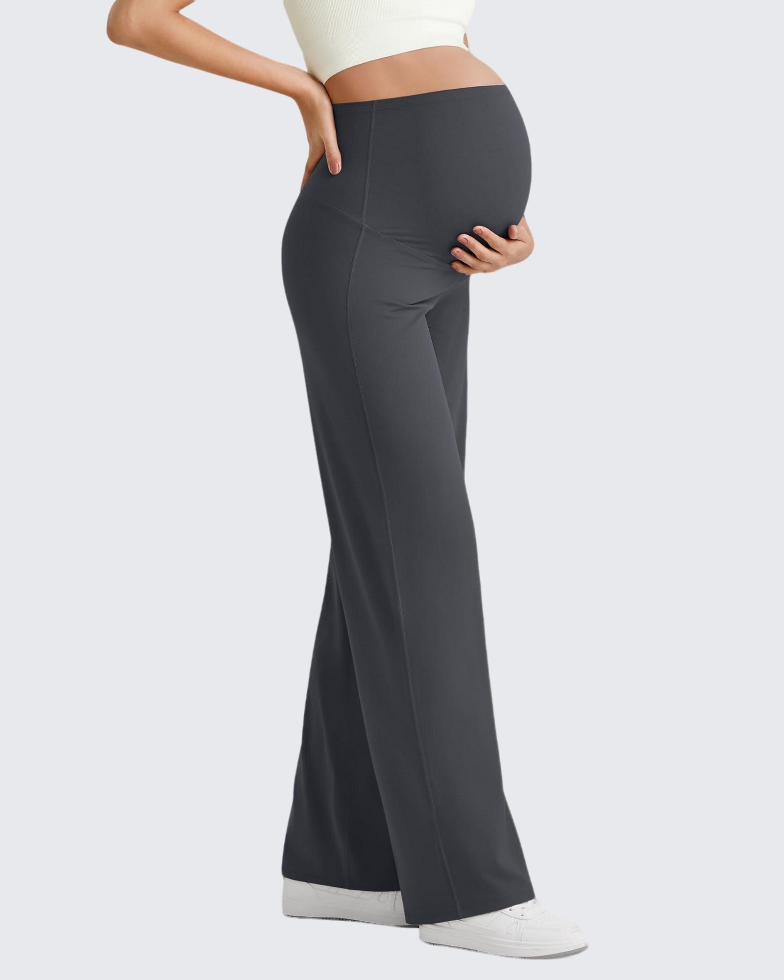 Maternity Wide Leg Dress Pants Dark Grey / L / Petite (28)