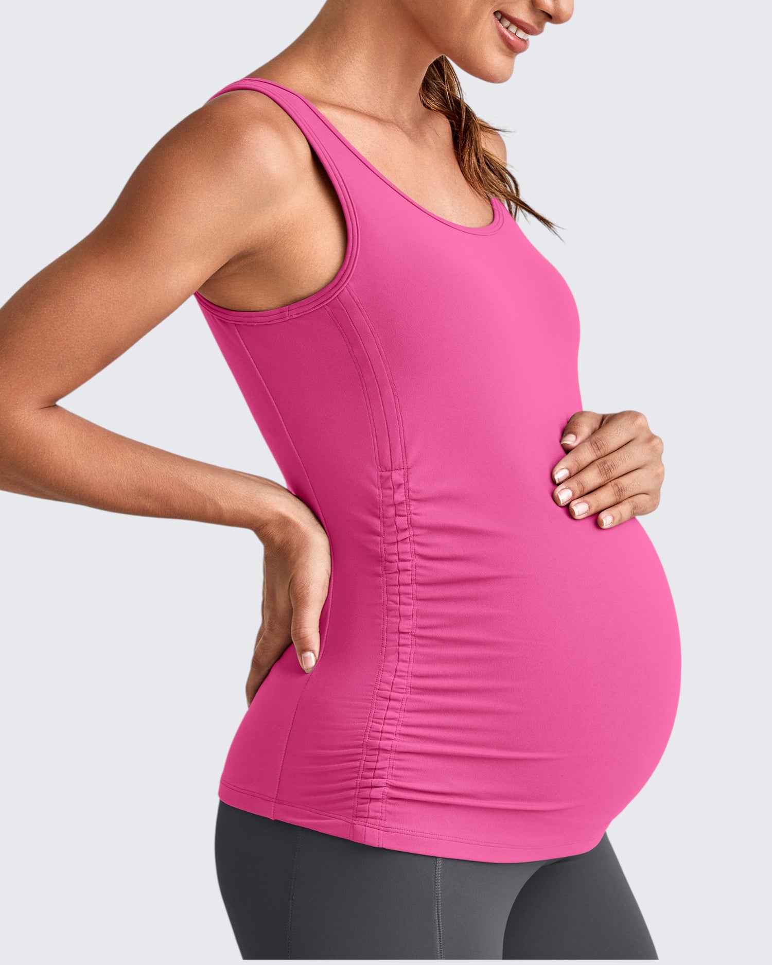 G4Free - BareFeel Ruched Workout Pregnancy Tank -GF25LY405FA-S-GF25LY405FB-M-GF25LY405FC-L-GF25LY405FD-XL-GF25LY405FF-XS