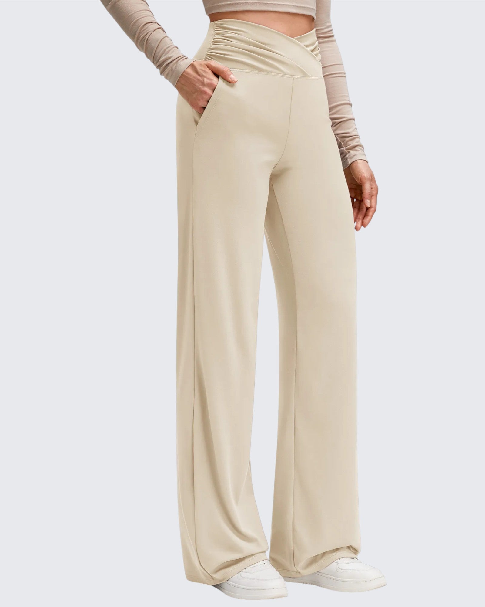 G4Free - BareFeel Side Pleated V Waist Wide Leg Yoga Pants -GF25J596AA-S-GF25J597AA-S-GF25J598AA-S-GF25J596AB-M-GF25J597AB-M