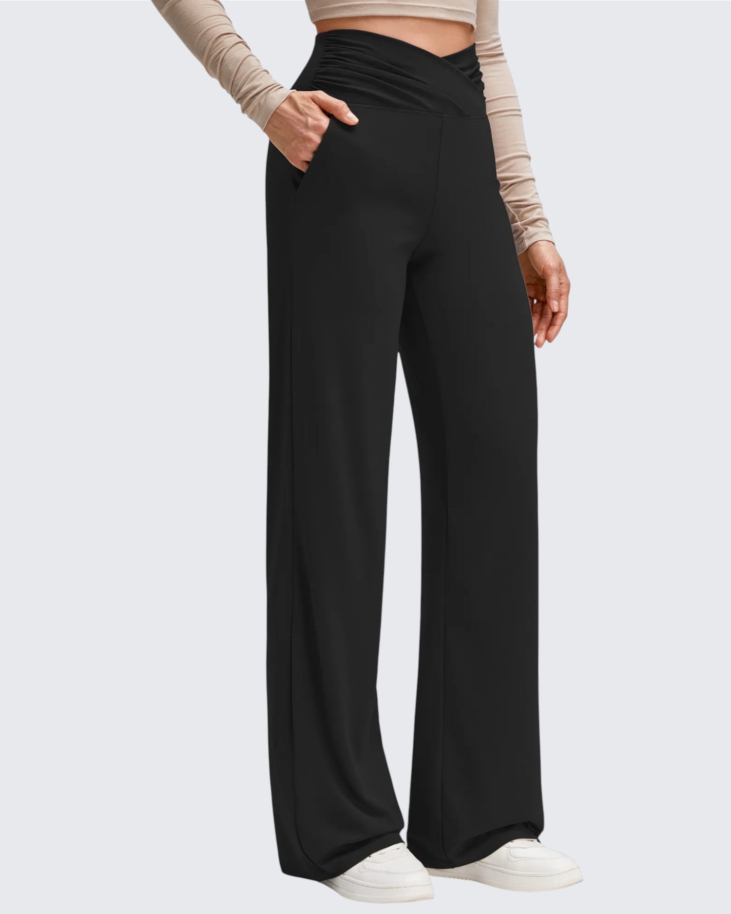 G4Free - BareFeel Side Pleated V Waist Wide Leg Yoga Pants -GF25J596AA-S-GF25J597AA-S-GF25J598AA-S-GF25J596AB-M-GF25J597AB-M