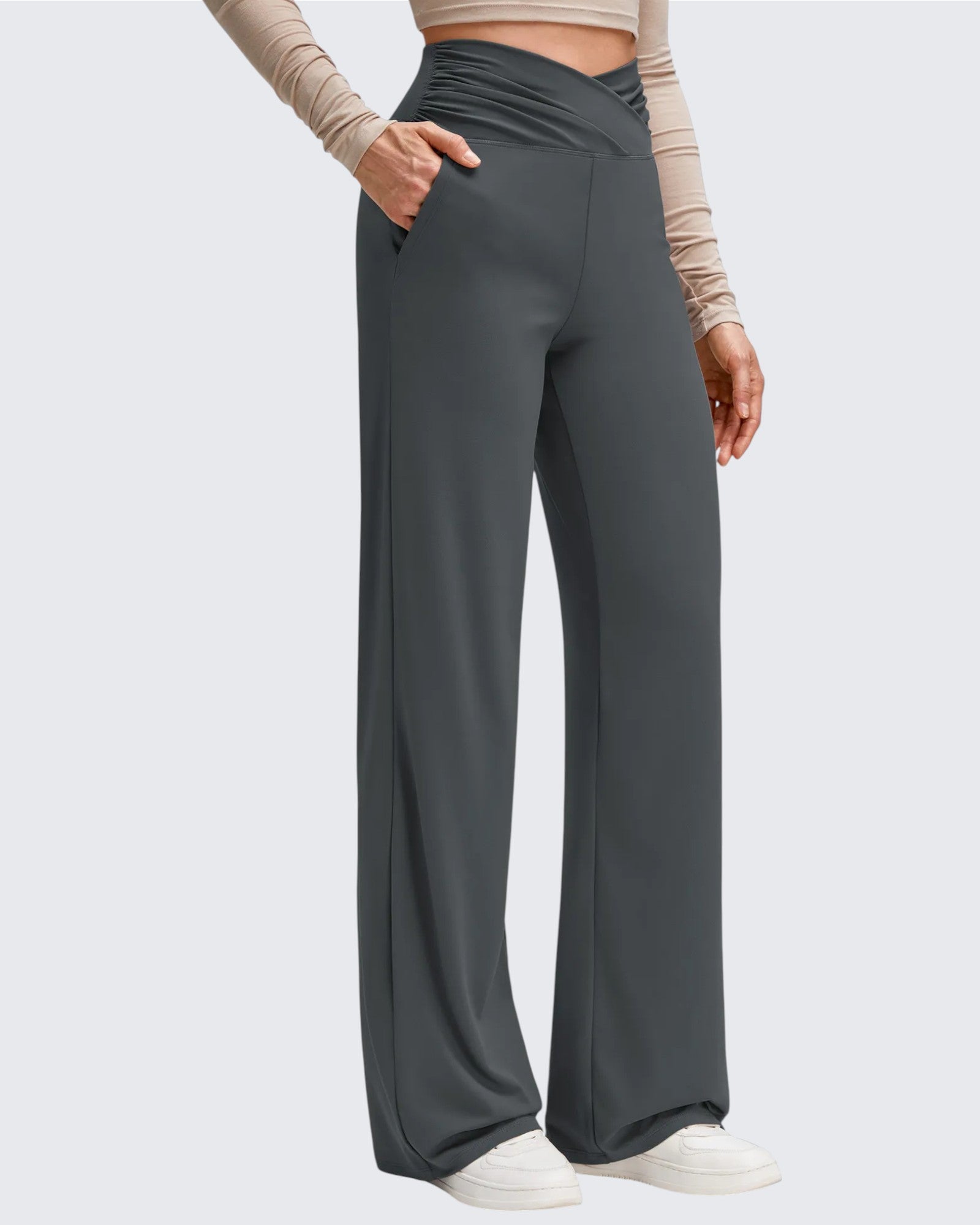 G4Free - BareFeel Side Pleated V Waist Wide Leg Yoga Pants -GF25J596AA-S-GF25J597AA-S-GF25J598AA-S-GF25J596AB-M-GF25J597AB-M