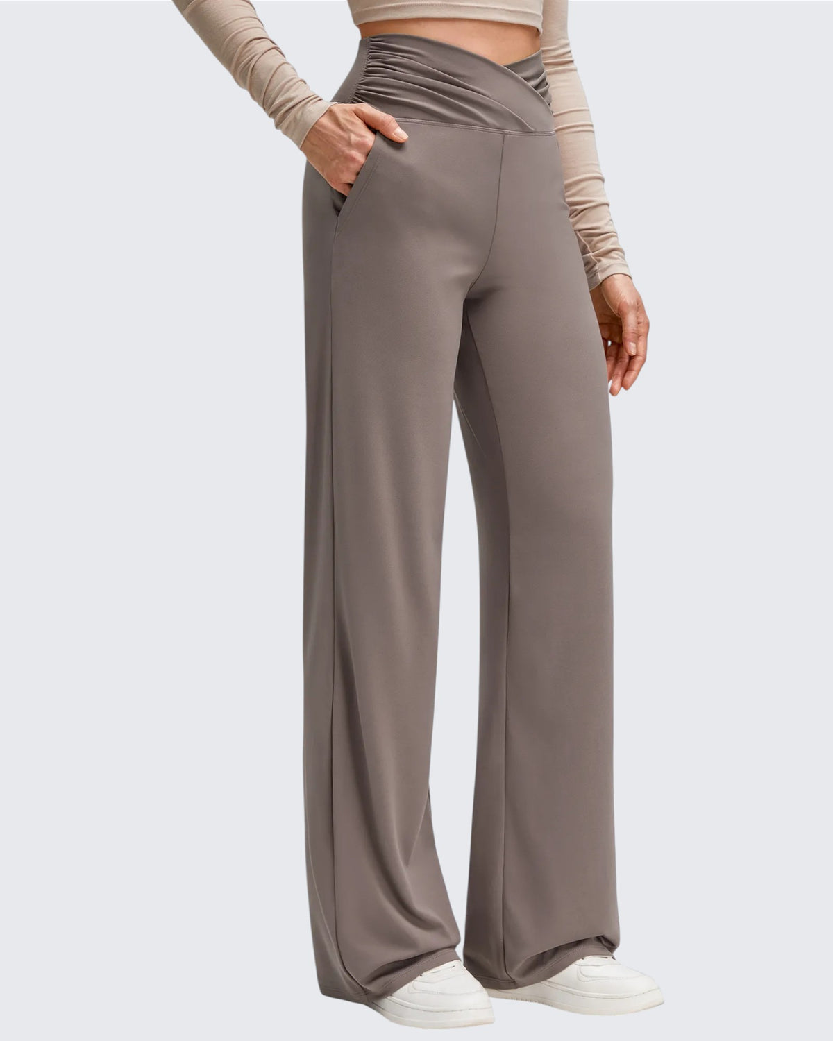 G4Free - BareFeel Side Pleated V Waist Wide Leg Yoga Pants -GF25J596AA-S-GF25J597AA-S-GF25J598AA-S-GF25J596AB-M-GF25J597AB-M