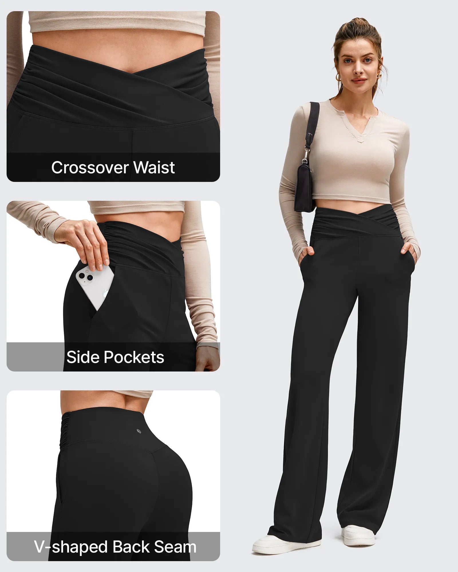 G4Free - BareFeel Side Pleated V Waist Wide Leg Yoga Pants -GF25J596AA-S-GF25J597AA-S-GF25J598AA-S-GF25J596AB-M-GF25J597AB-M