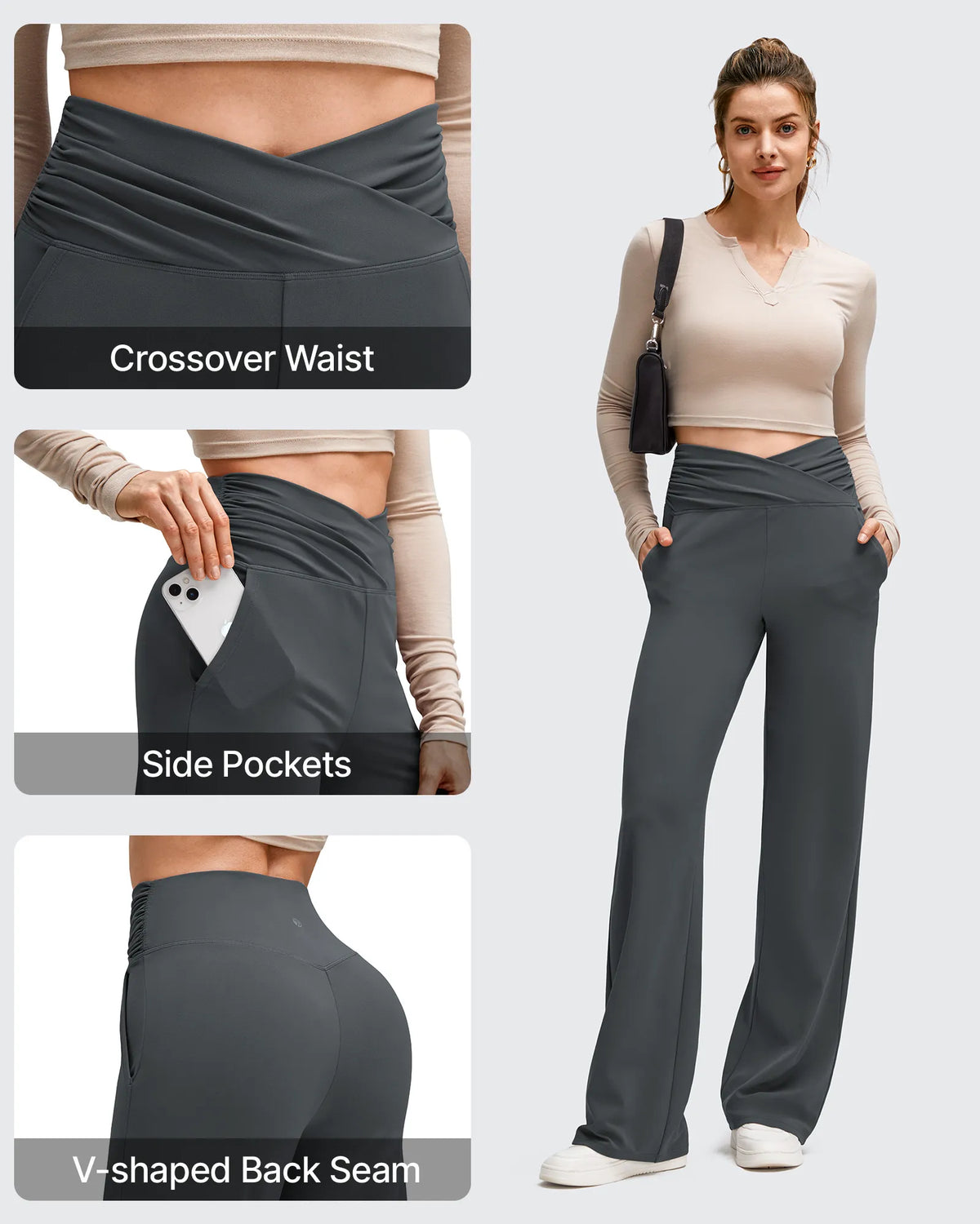 G4Free - BareFeel Side Pleated V Waist Wide Leg Yoga Pants -GF25J596AA-S-GF25J597AA-S-GF25J598AA-S-GF25J596AB-M-GF25J597AB-M