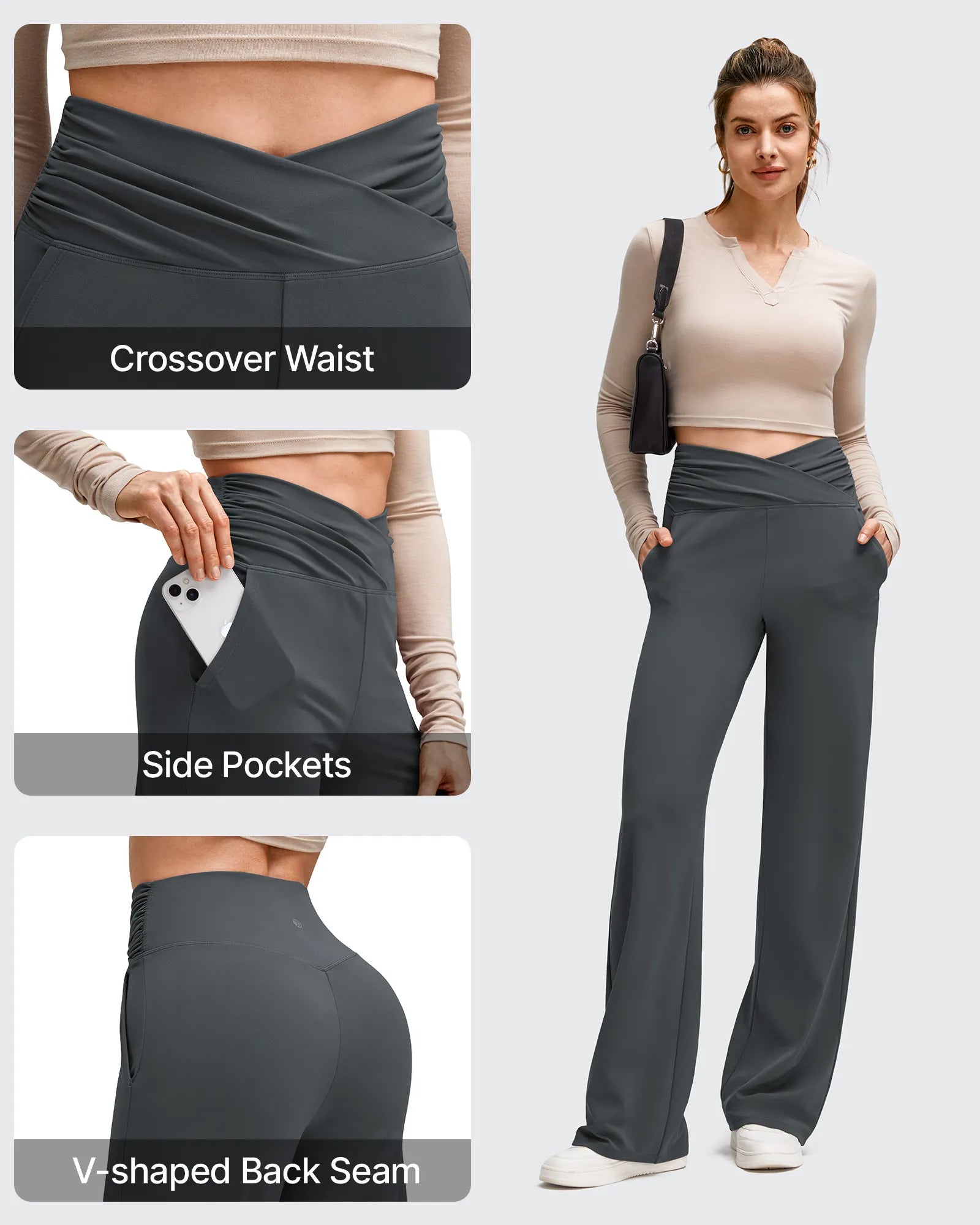 G4Free - BareFeel Side Pleated V Waist Wide Leg Yoga Pants -GF25J596AA-S-GF25J597AA-S-GF25J598AA-S-GF25J596AB-M-GF25J597AB-M