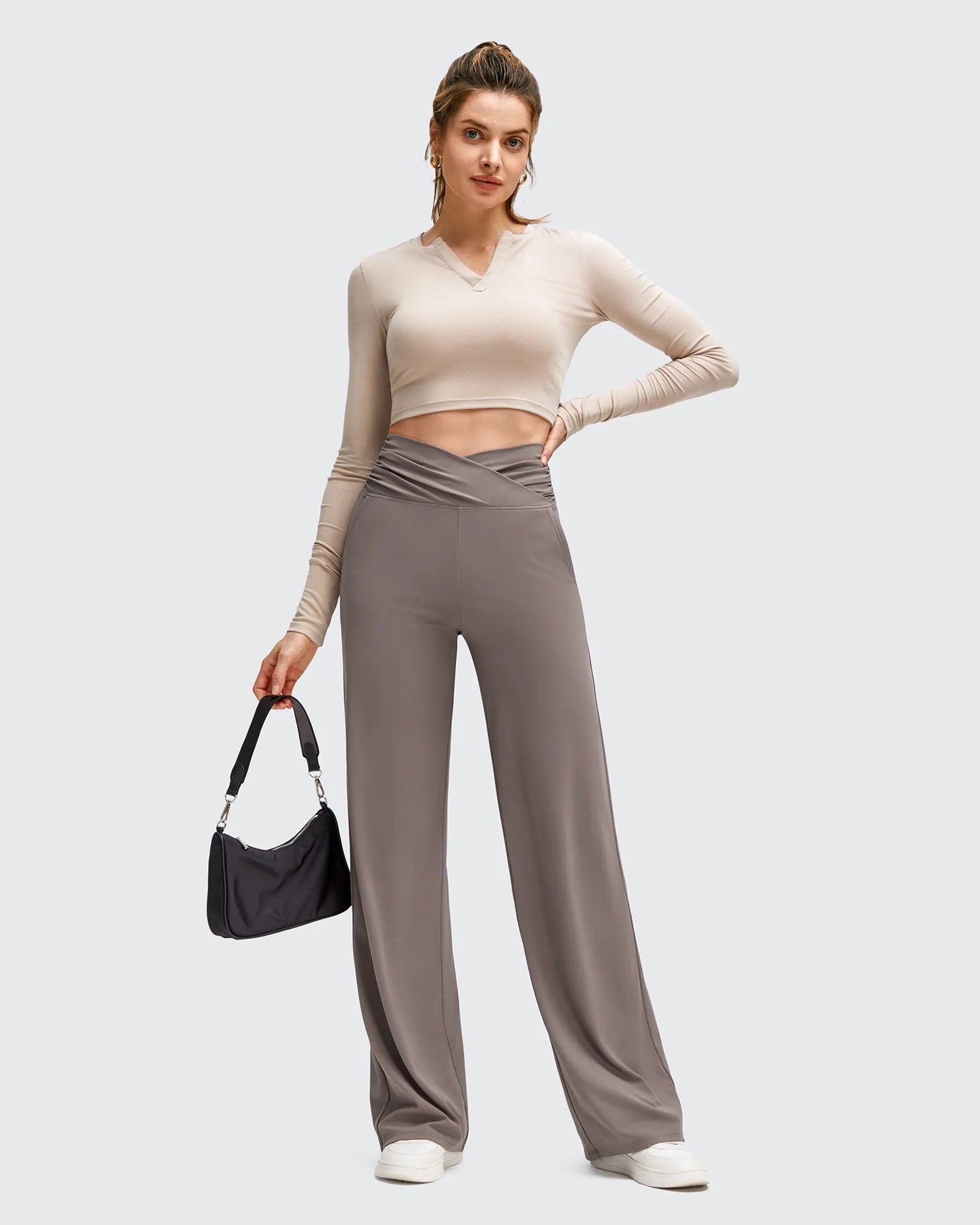 G4Free - BareFeel Side Pleated V Waist Wide Leg Yoga Pants -GF25J596AA-S-GF25J597AA-S-GF25J598AA-S-GF25J596AB-M-GF25J597AB-M