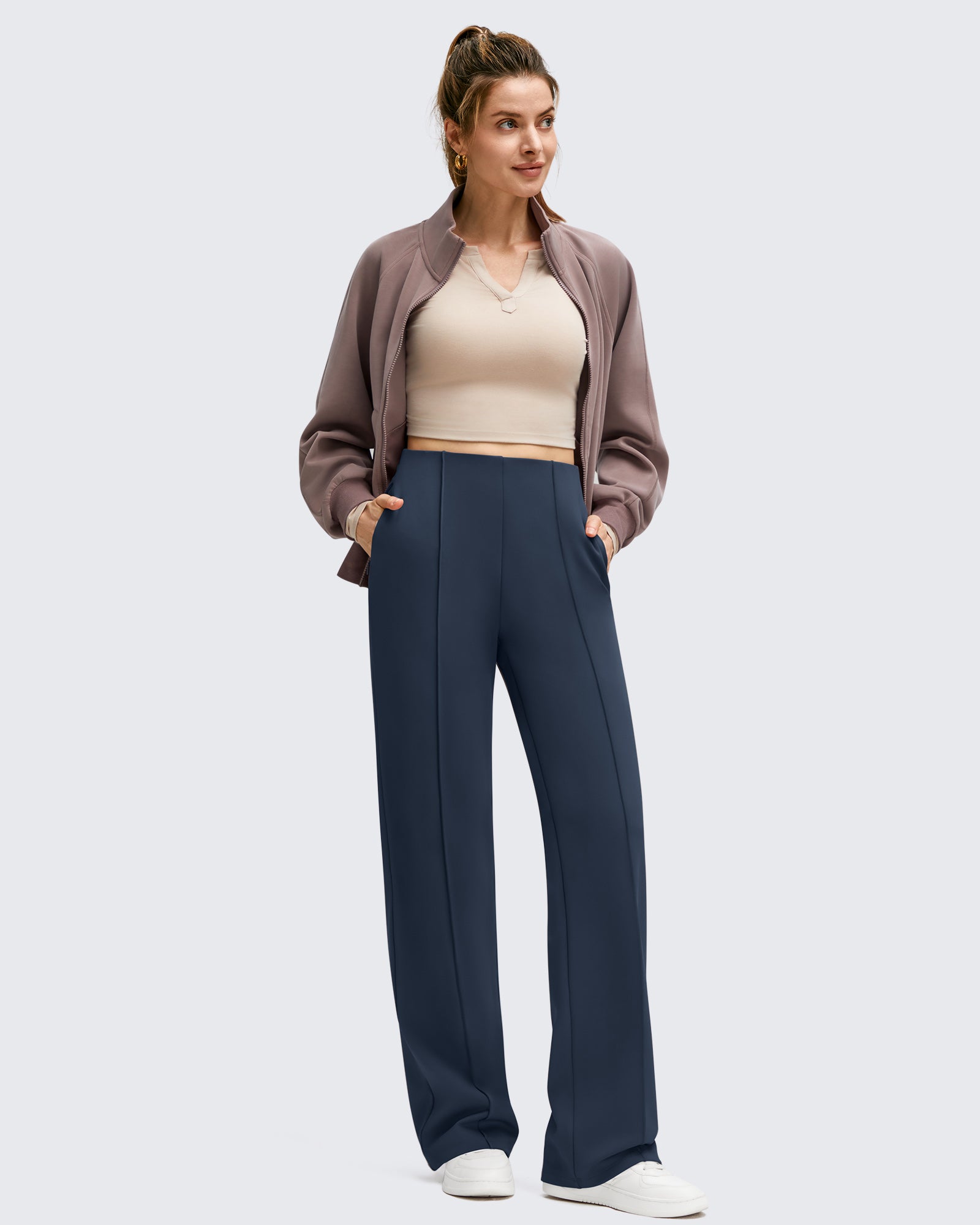 G4Free - Business Front Pleats Wide Leg Fleece Lined Pants -GF25J619AA-S-GF25J620AA-S-GF25J621AA-S-GF25J619AB-M-GF25J620AB-M