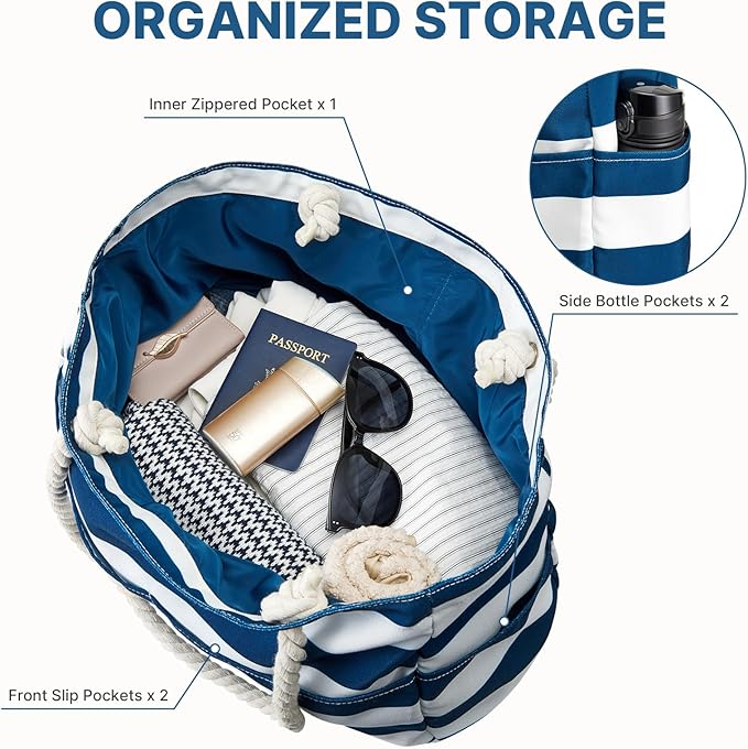 G4Free - Canvas Waterproof Sandproof Large Beach Tote Bags -TN25B597A-TN25B597B-TN25B597C