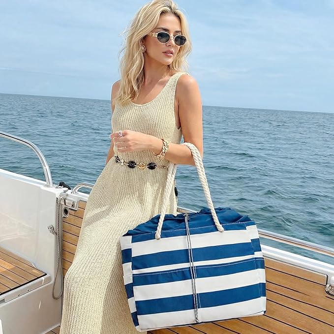 G4Free - Canvas Waterproof Sandproof Large Beach Tote Bags -TN25B597A-TN25B597B-TN25B597C