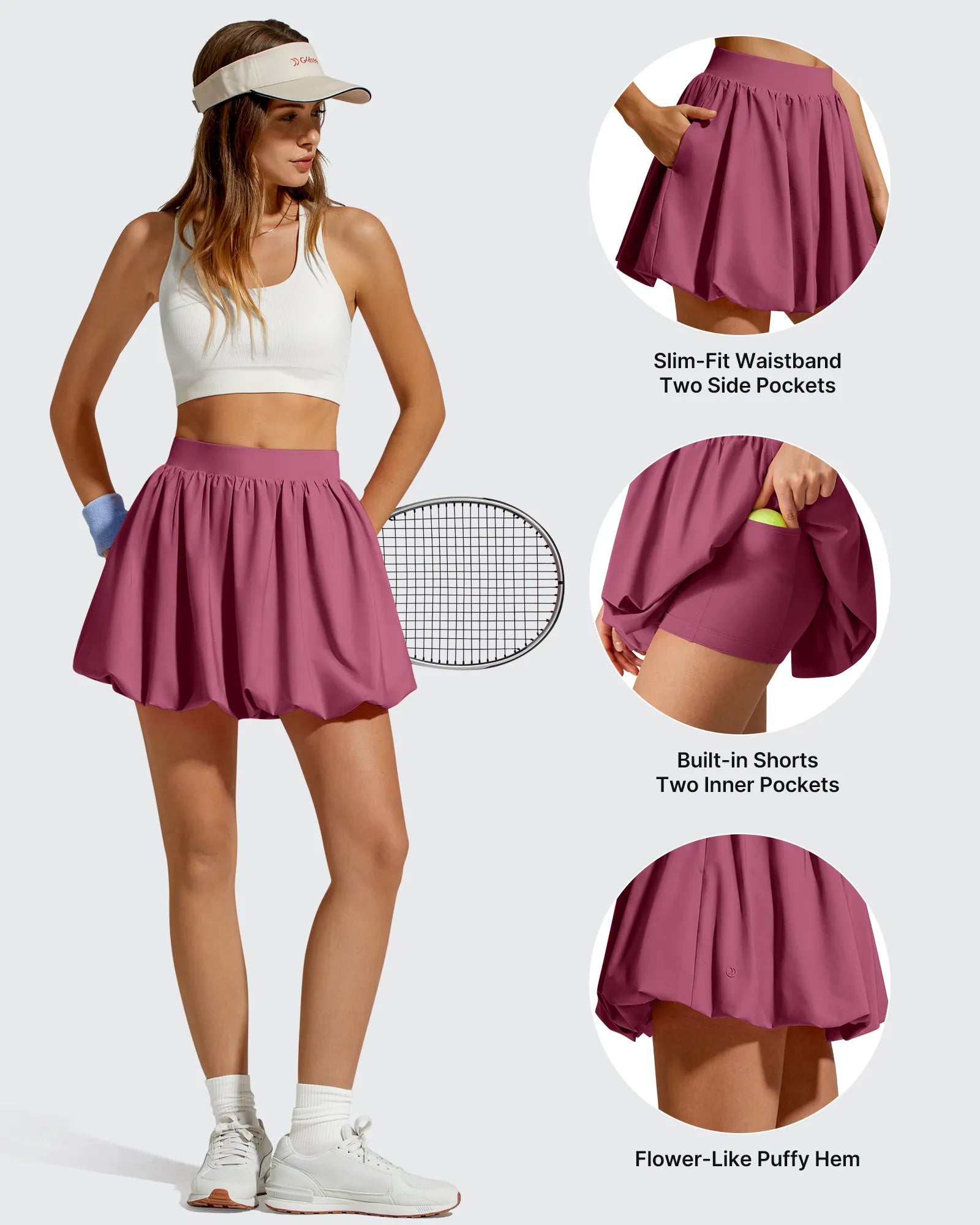 G4Free - Chillwhisp Bubble Ruffled Hem Inner Shorts Tennis Skirts 14'' -GF26H796B005F-XS-GF26H796B005A-S-GF26H796B005B-M-GF26H796B005C-L-GF26H796B005D-XL