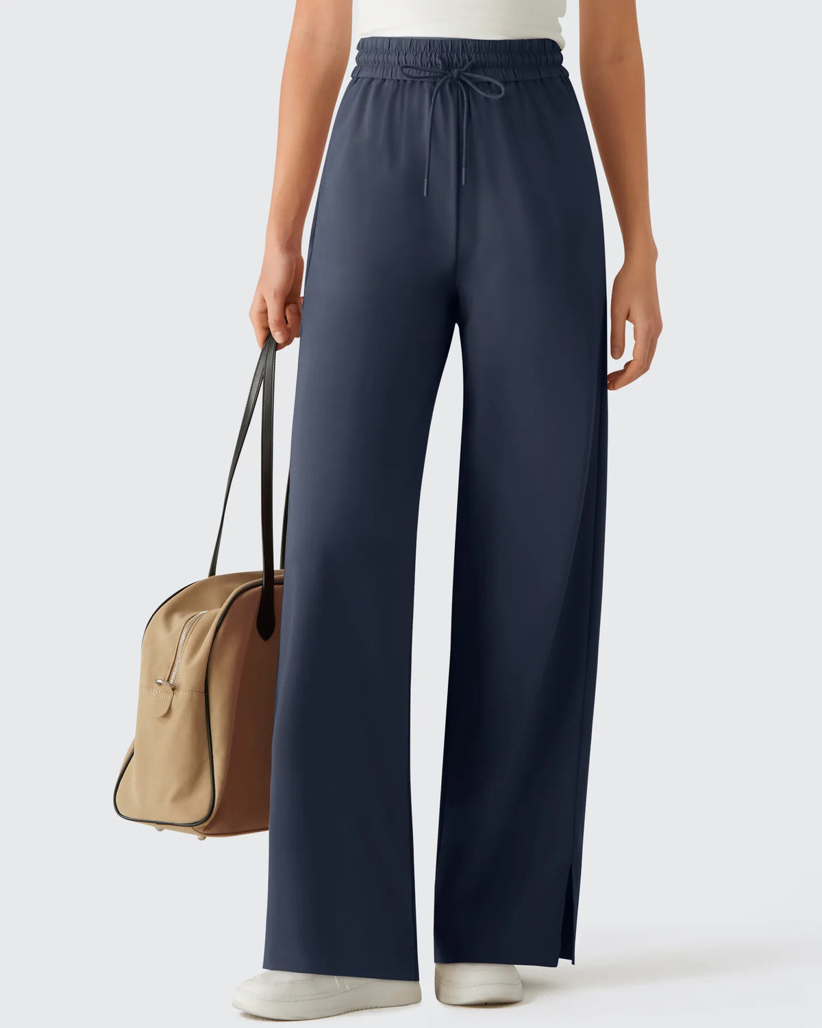 G4Free - Chillwhisp Drawstring Side Slit Flowy Palazzo Wide Leg Pants -GF26J855A001A-S