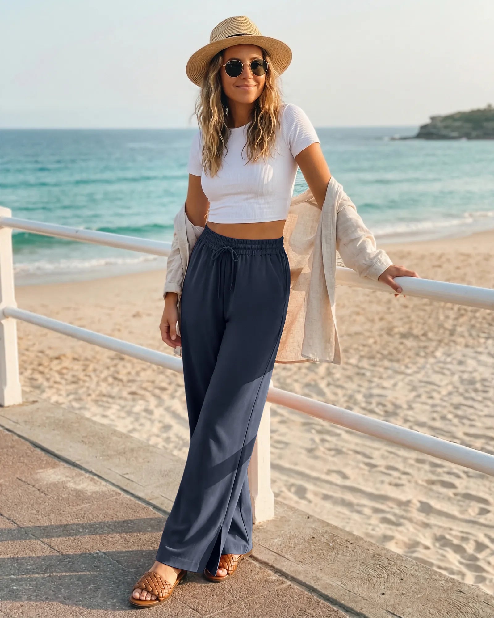 G4Free - Chillwhisp Drawstring Side Slit Flowy Palazzo Wide Leg Pants -GF26J855A001A-S-GF26J856A001A-S-GF26J857A001A-S-GF26J855A001B-M-GF26J856A001B-M