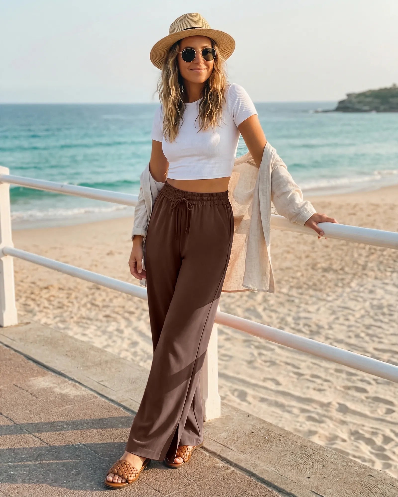 G4Free - Chillwhisp Drawstring Side Slit Flowy Palazzo Wide Leg Pants -GF26J855A001A-S-GF26J856A001A-S-GF26J857A001A-S-GF26J855A001B-M-GF26J856A001B-M