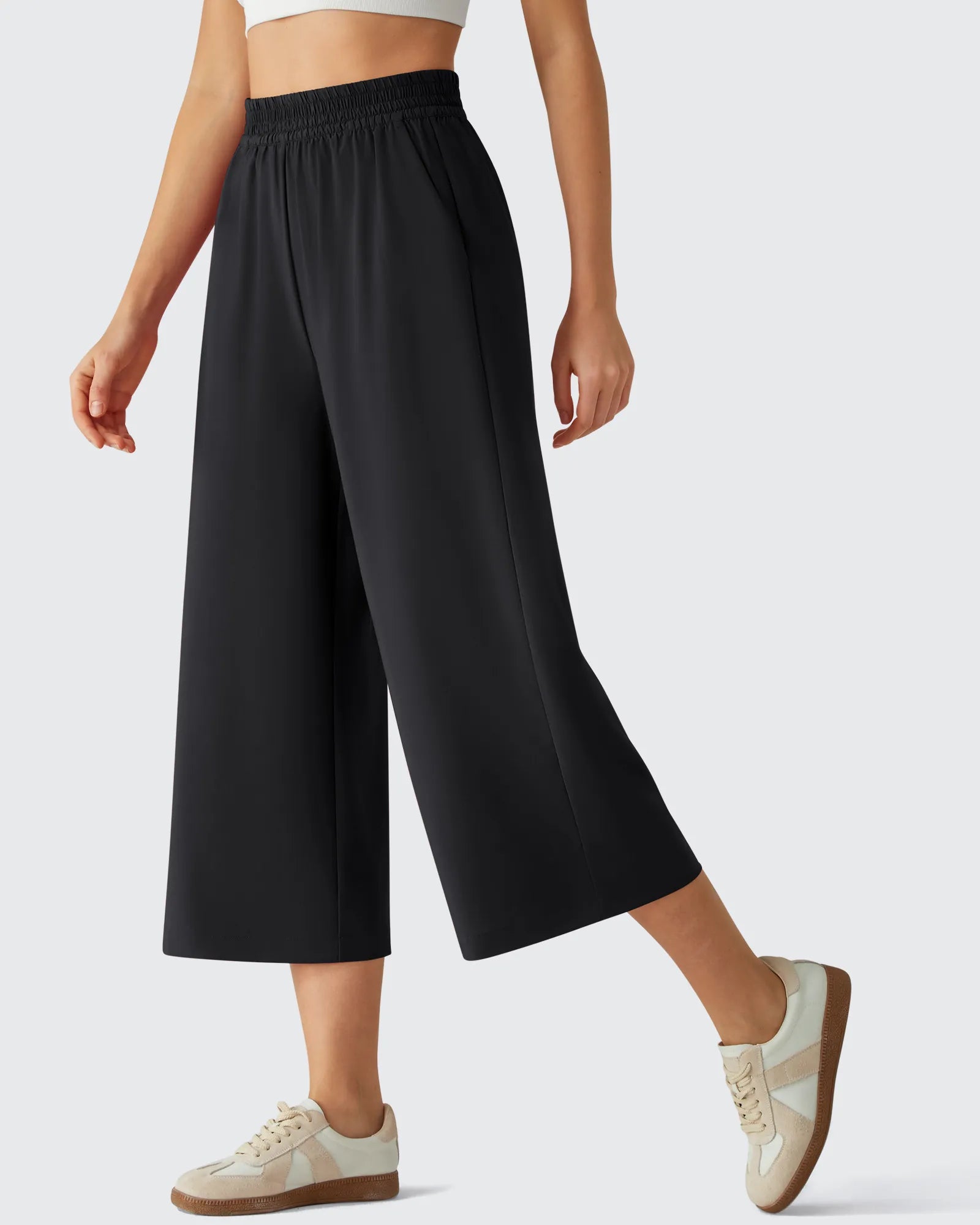 G4Free - Chillwhisp Elastic Waist Flowy Wide Leg Capri Pants 20'' -GF26J866D019A-S-GF26J866D019B-M-GF26J866D019C-L-GF26J866D019D-XL-GF26J866D019E-XXL