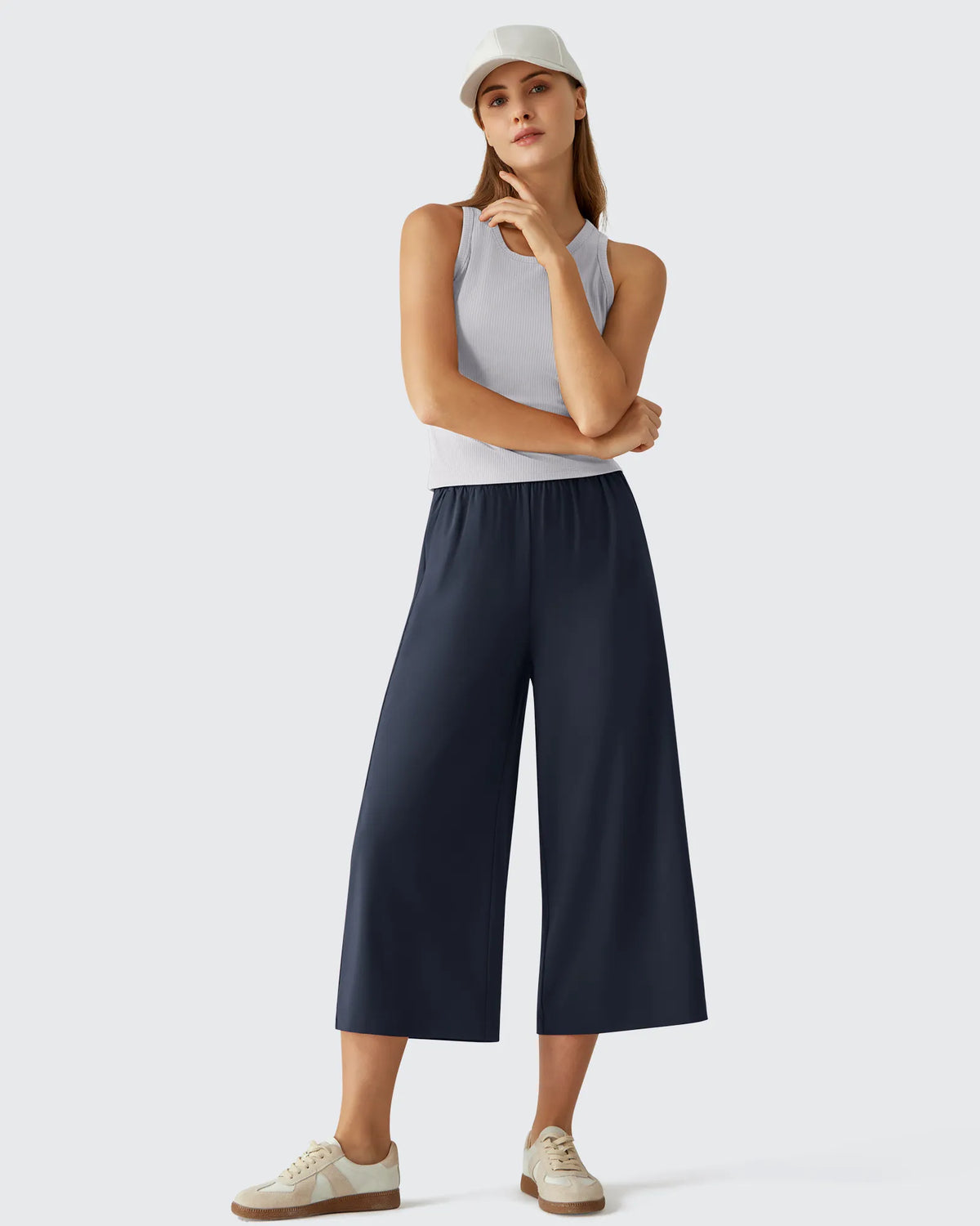 G4Free - Chillwhisp Elastic Waist Flowy Wide Leg Capri Pants 20'' -GF26J866D019A-S-GF26J866D019B-M-GF26J866D019C-L-GF26J866D019D-XL-GF26J866D019E-XXL