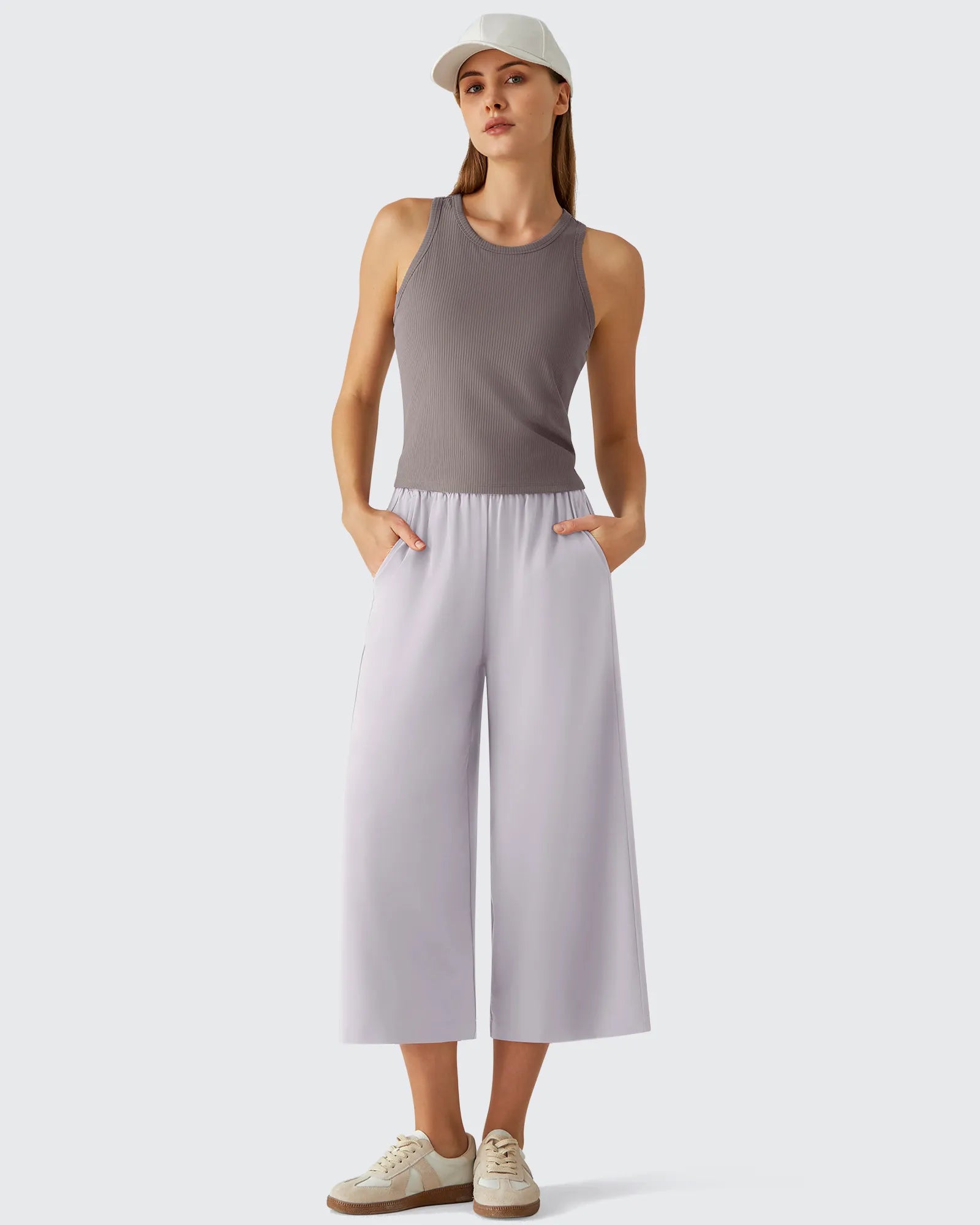 G4Free - Chillwhisp Elastic Waist Flowy Wide Leg Capri Pants 20'' -GF26J866D019A-S-GF26J866D019B-M-GF26J866D019C-L-GF26J866D019D-XL-GF26J866D019E-XXL