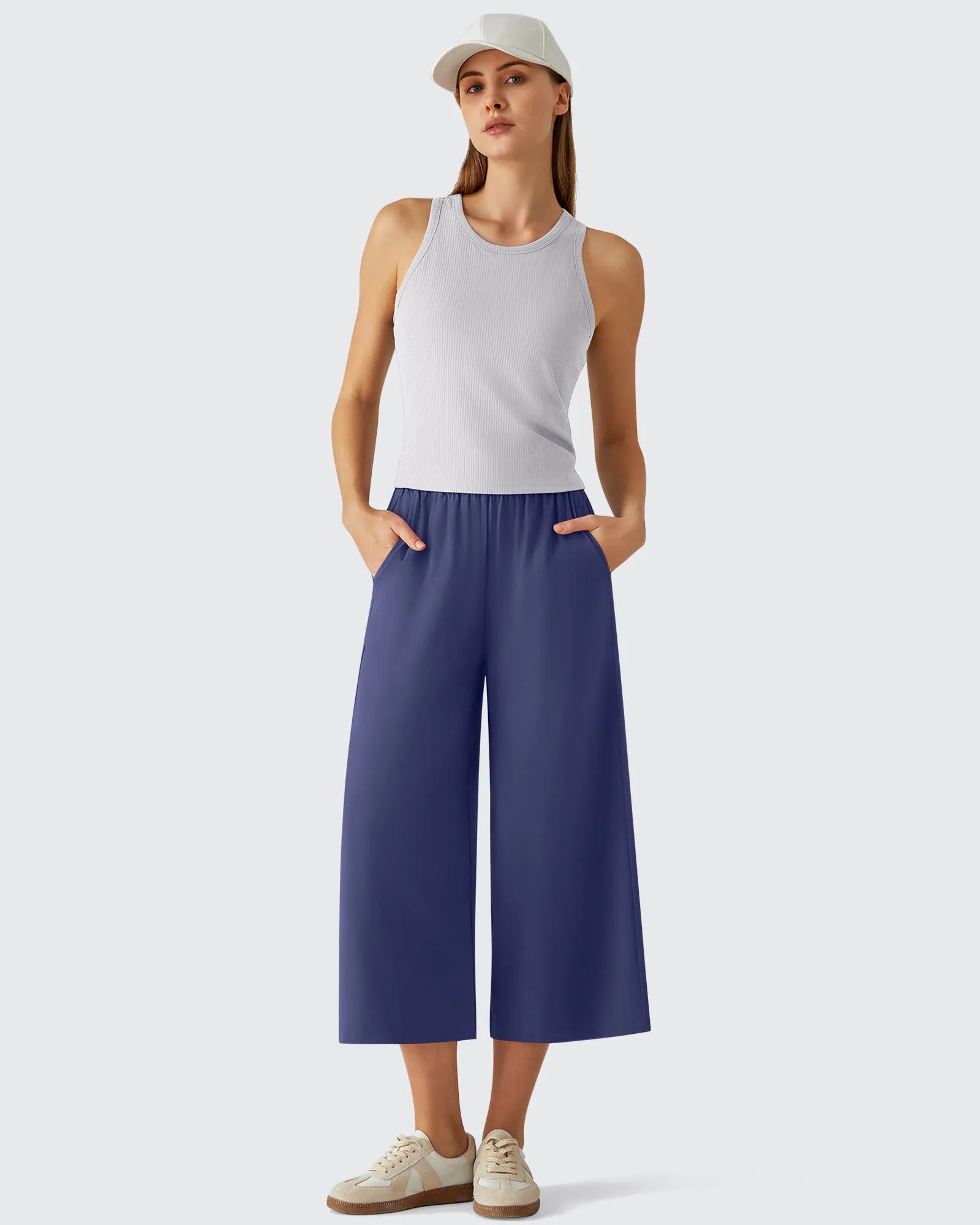 G4Free - Chillwhisp Elastic Waist Flowy Wide Leg Capri Pants 20'' -GF26J866D019A-S-GF26J866D019B-M-GF26J866D019C-L-GF26J866D019D-XL-GF26J866D019E-XXL