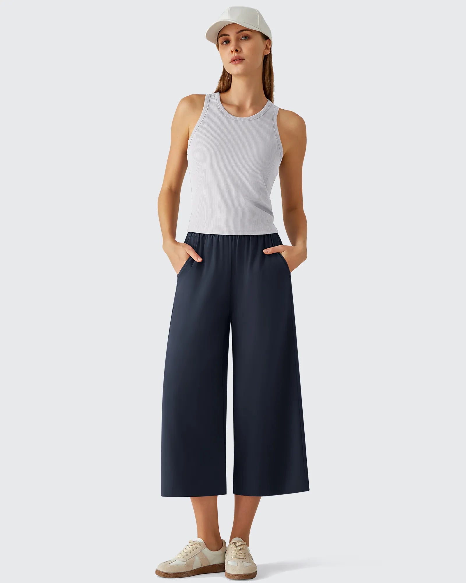 G4Free - Chillwhisp Elastic Waist Flowy Wide Leg Capri Pants 20'' -GF26J866D019A-S-GF26J866D019B-M-GF26J866D019C-L-GF26J866D019D-XL-GF26J866D019E-XXL