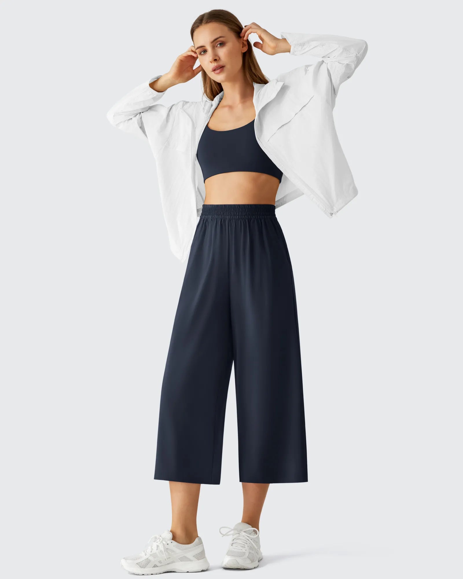 G4Free - Chillwhisp Elastic Waist Flowy Wide Leg Capri Pants 20'' -GF26J866D019A-S-GF26J866D019B-M-GF26J866D019C-L-GF26J866D019D-XL-GF26J866D019E-XXL