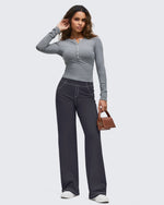 G4Free - EverGoing Contrast Stitch High-Waist Wide Leg Pants -GF25J581AA-S-GF25J582AA-S-GF25J583AA-S-GF25J581AB-M-GF25J582AB-M