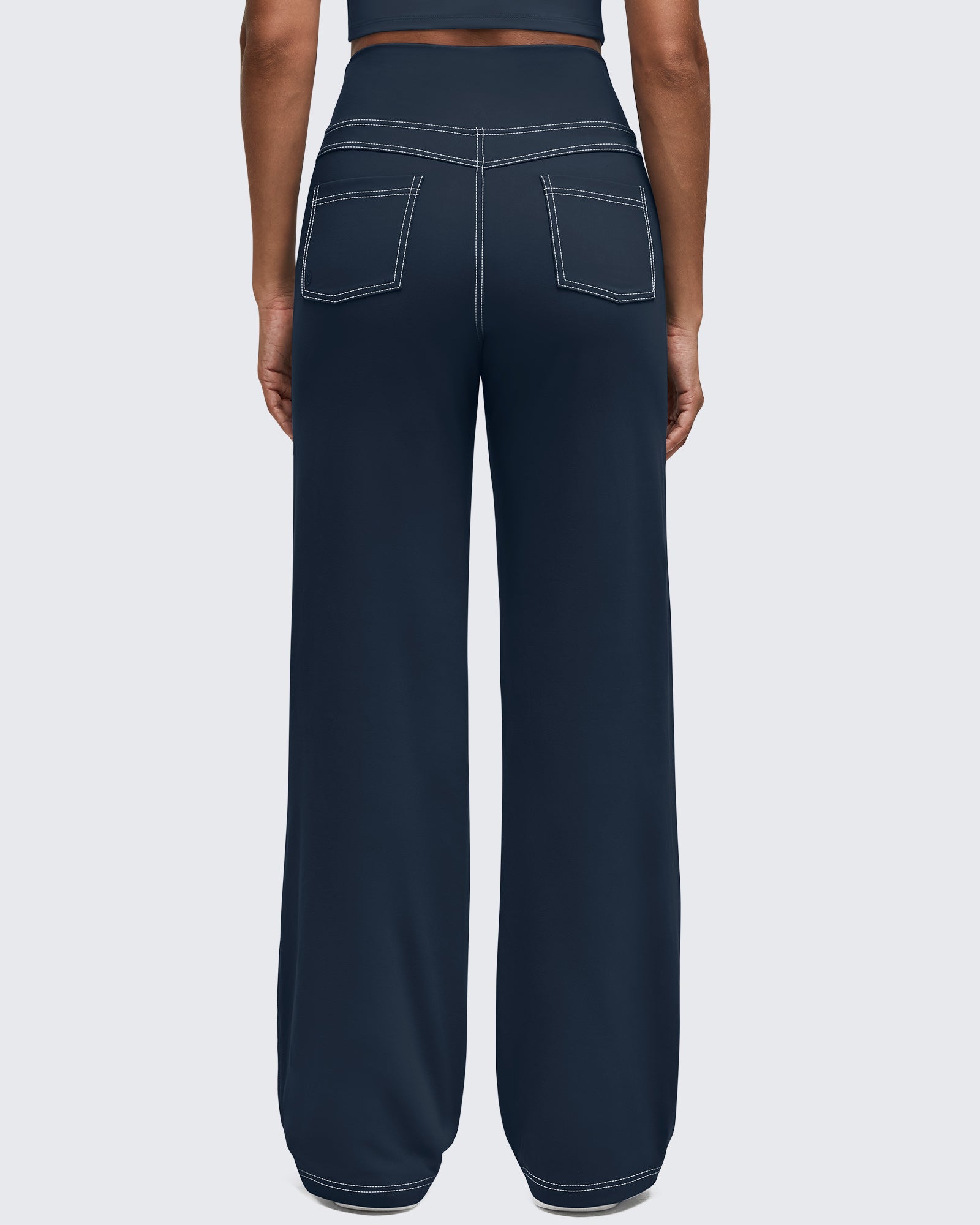G4Free - EverGoing Contrast Stitch High-Waist Wide Leg Pants -GF25J581BA-S