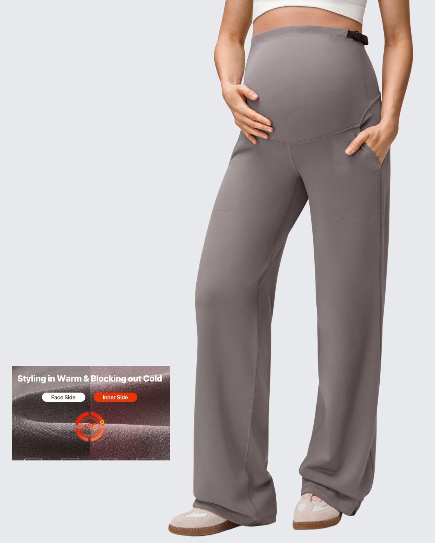 G4Free - EverGoing Fleece Lined Maternity Wide Leg Pants -GF25JY599AF-XS