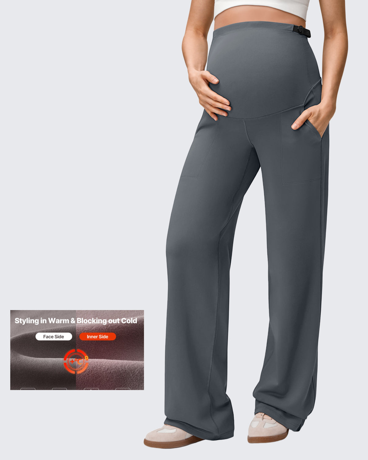 G4Free - EverGoing Fleece Lined Maternity Wide Leg Pants -GF25JY599BF-XS