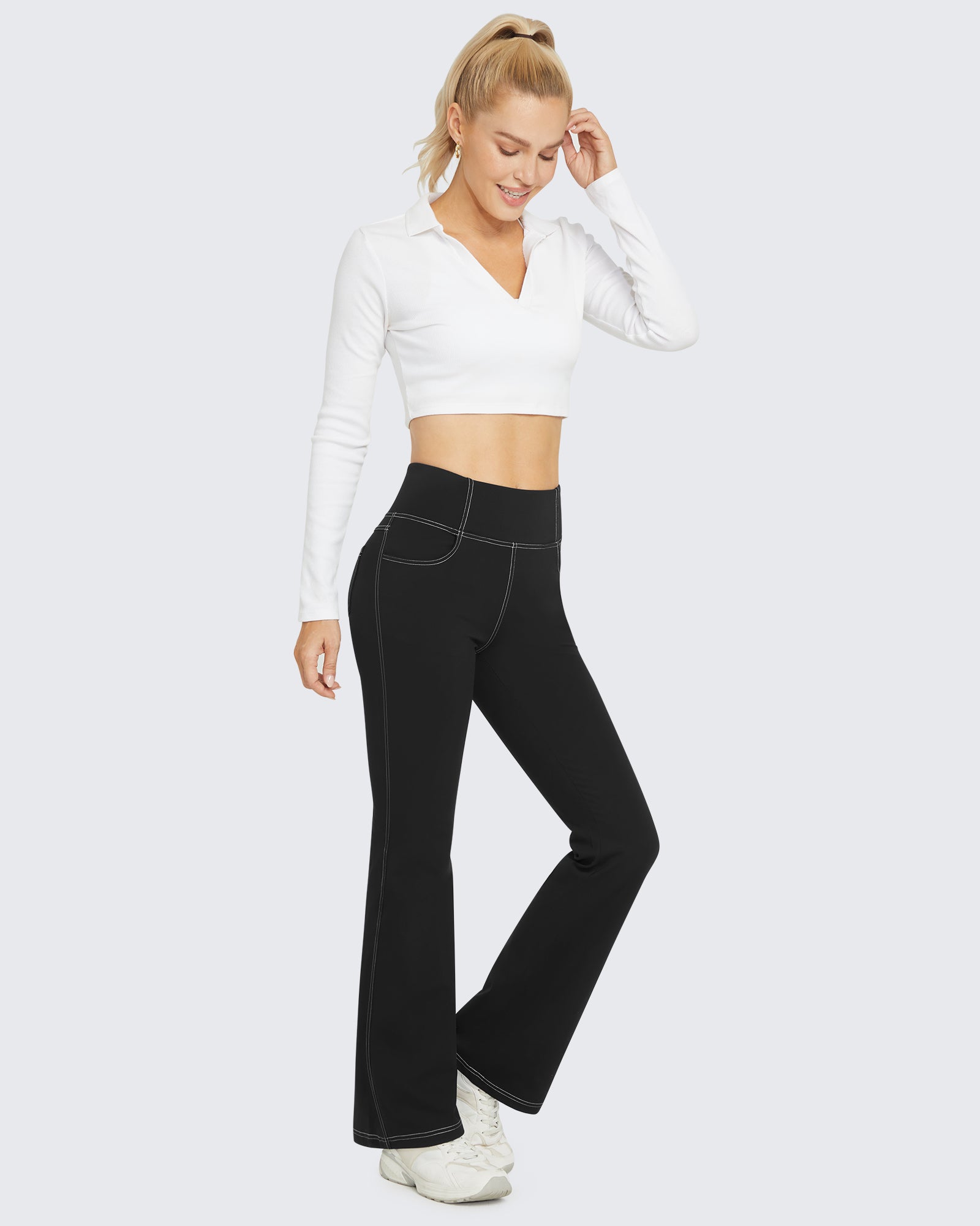 EverGoing High Waist Flare Work Pants 4 Pockets – G4Free