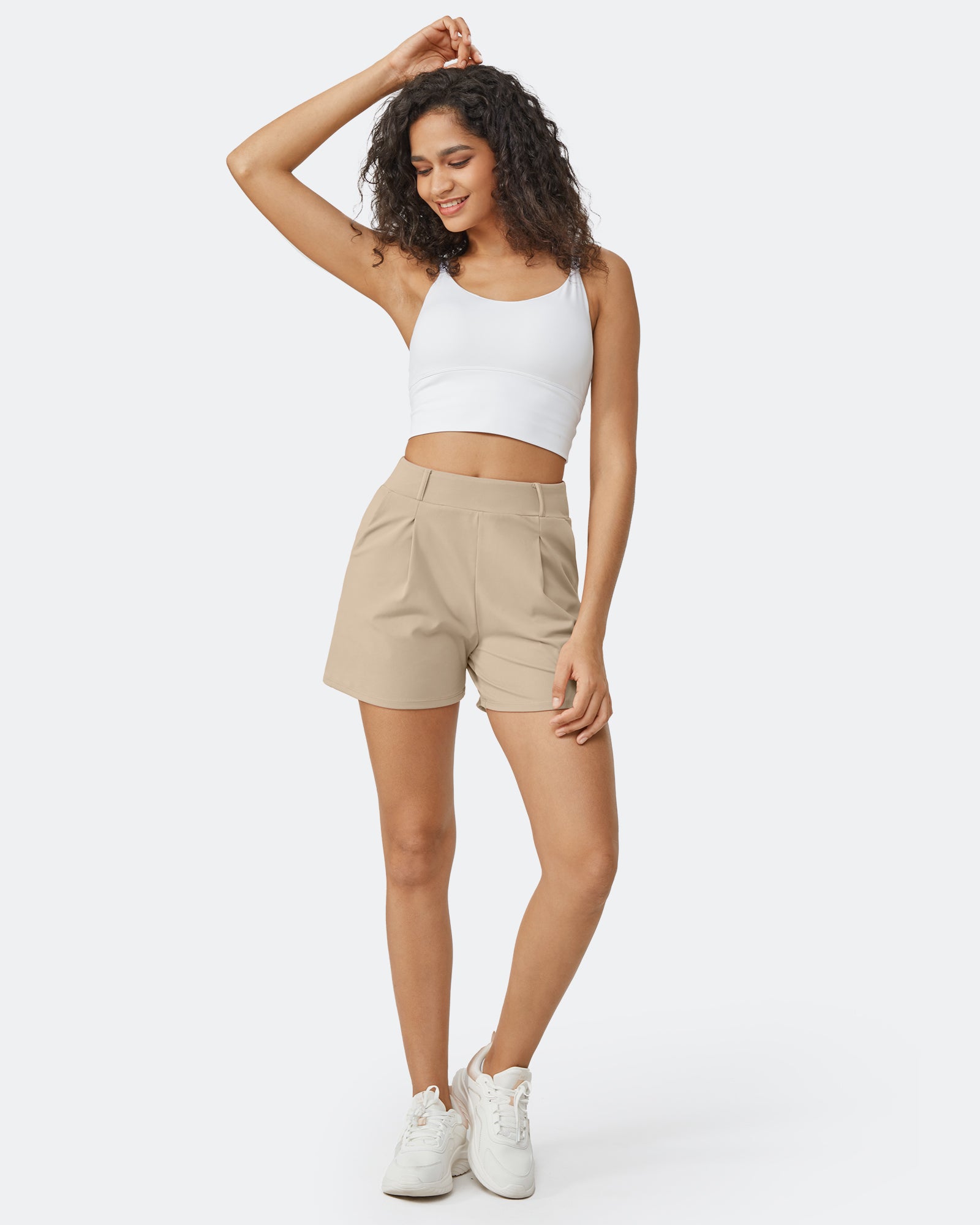 High-Waisted Belted Summer Shorts – Business Casual Women’s Shorts Taupe / L