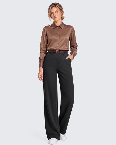 G4Free - EverGoing Wide Leg  Belt Loops High-Waist Dress Pants -GF26J801A001F-XS