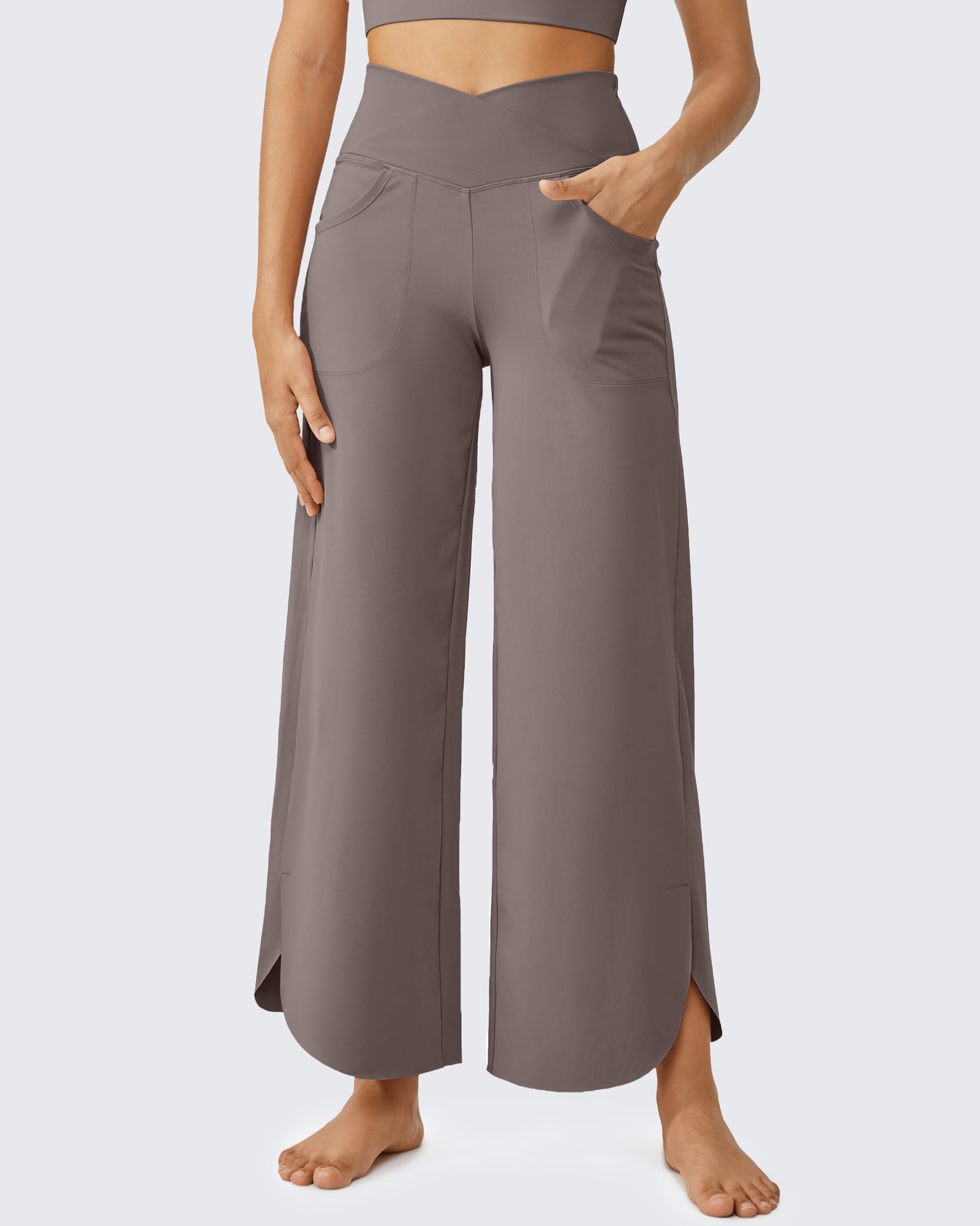 Women's Wide Leg Cross High Waist Capri Pants 27 Inseam | G4Free