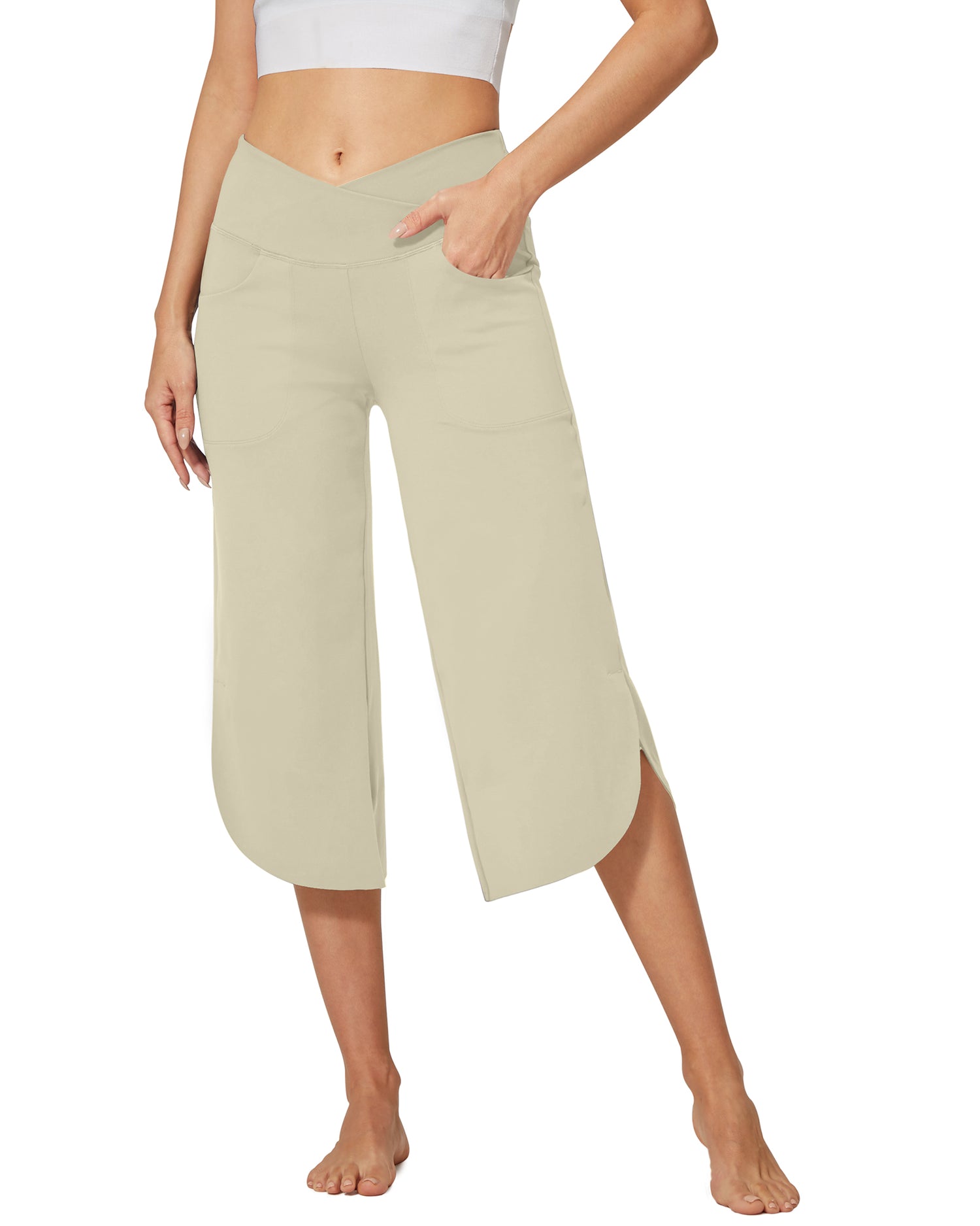 G4Free - EverGoing Wide Leg High-Waist Crossover Capri Pants 21 -GF22J111AF-XS-GF22J111AA-S-GF22J111AB-M-GF22J111AC-L-GF22J111AD-XL