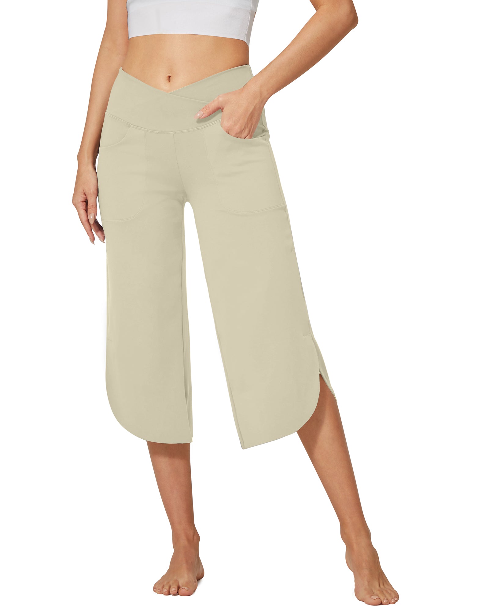 G4Free - EverGoing Wide Leg High-Waist Crossover Capri Pants 21 -GF22J111MF-XS