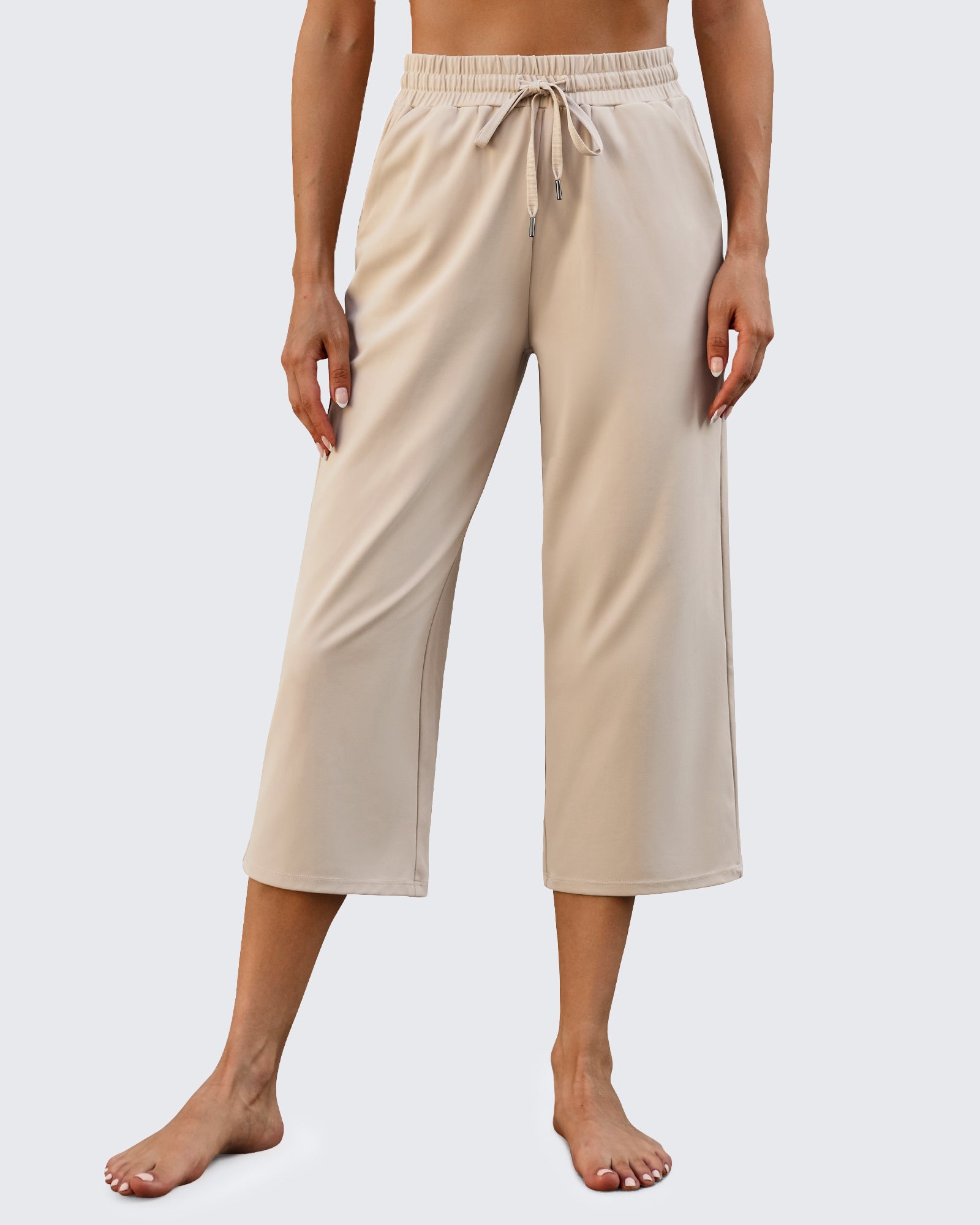 G4Free - EverGoing Wide Leg Mid-Waist Drawstring Capris Pants -GF24J221AA-S