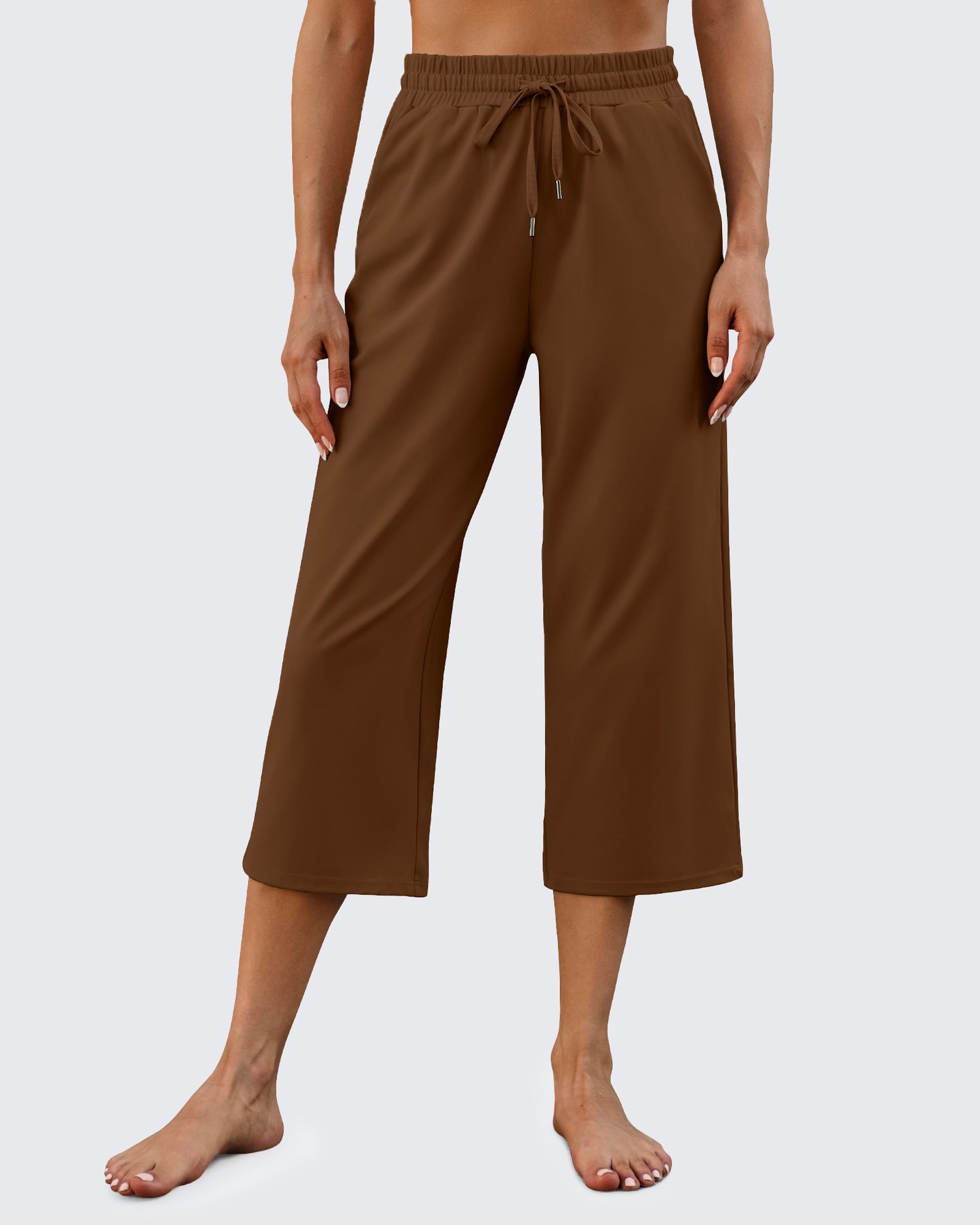 EverGoing Wide Leg Mid-Waist Drawstring Capris Pants Light Khaki / XL / 22 Inseam EverGoing Wide Leg Mid-Waist Drawstring Capris Pants Light Khaki / XL / 22 Inseam