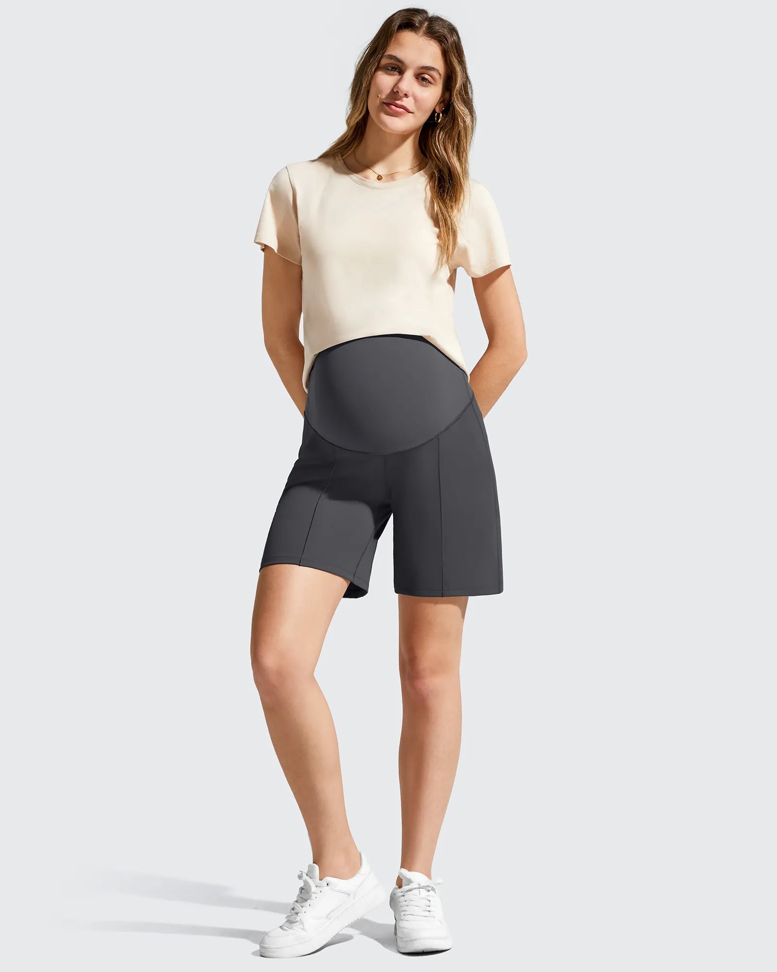 G4Free - Evergoing Front Pleats Pockets Maternity Shorts -GF26EY794F001A-S-GF26EY794F001B-M-GF26EY794F001C-L-GF26EY794F001D-XL-GF26EY794F001E-XXL